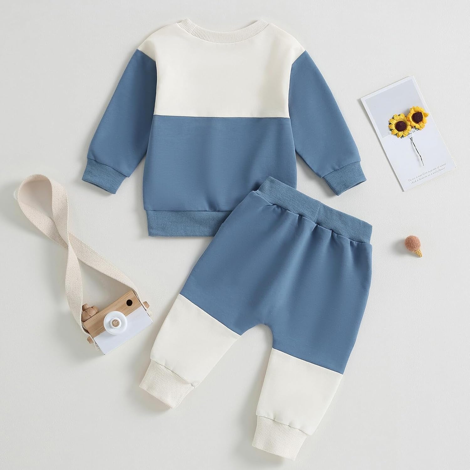 Toddler Baby Boy Fall Winter Clothes Color Block Long Sleeve Sweatshirt Pullover Tops + Joggers Pants Outfit Set