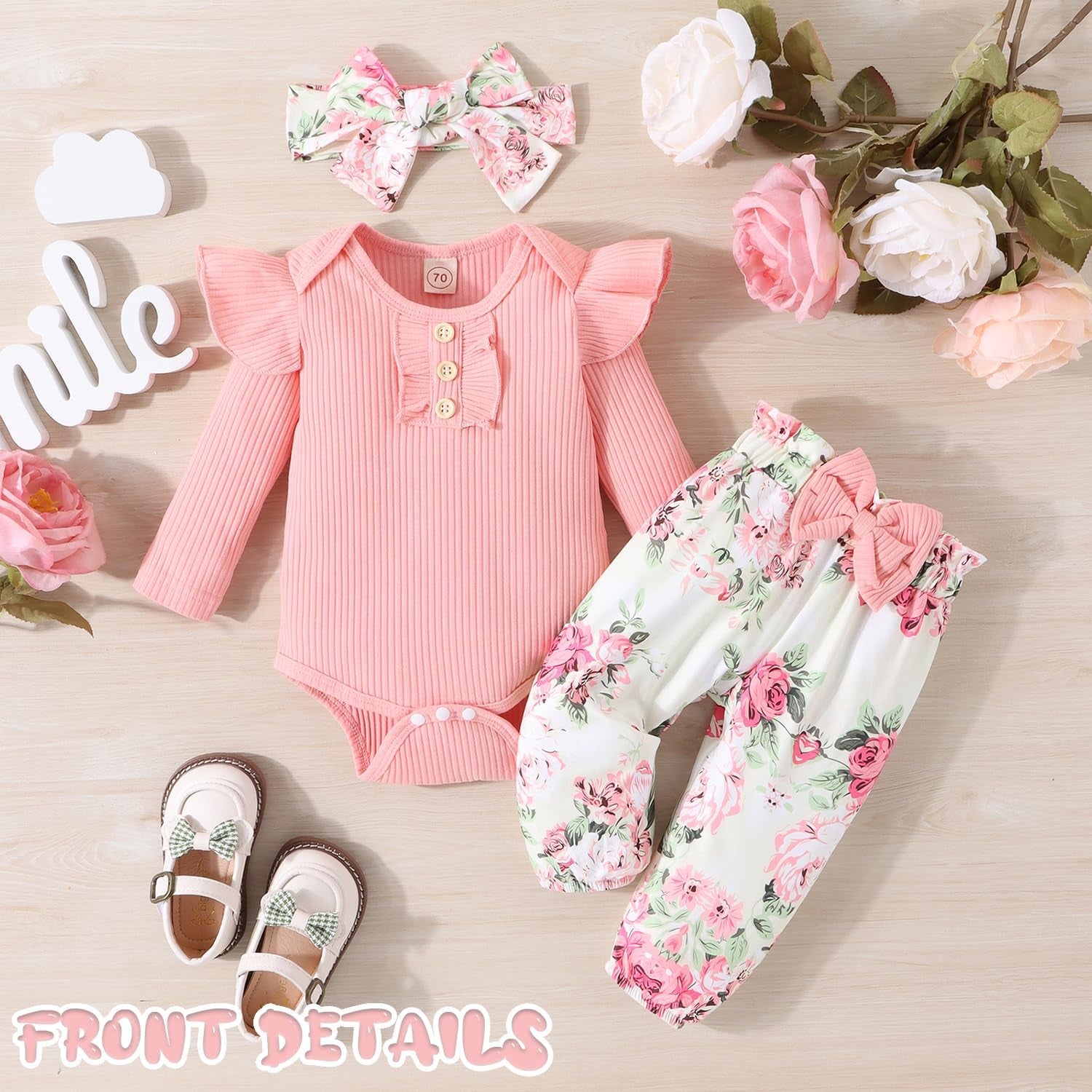 Baby Girl Clothes Newborn Infant Outfits Ruffle Romper+ Floral Pants + Cute Headband Sets for Girls