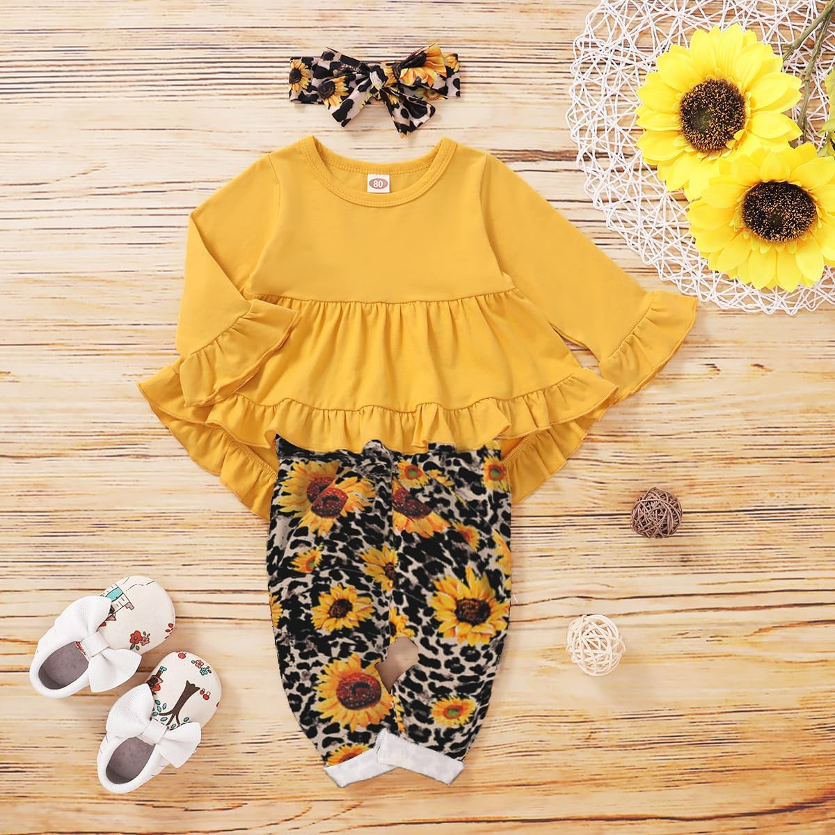 Baby Girl Clothes Toddler Girl Outfit Ruffle Sleeve Shirt Floral Pant Set Fall Winter Clothing for Girl