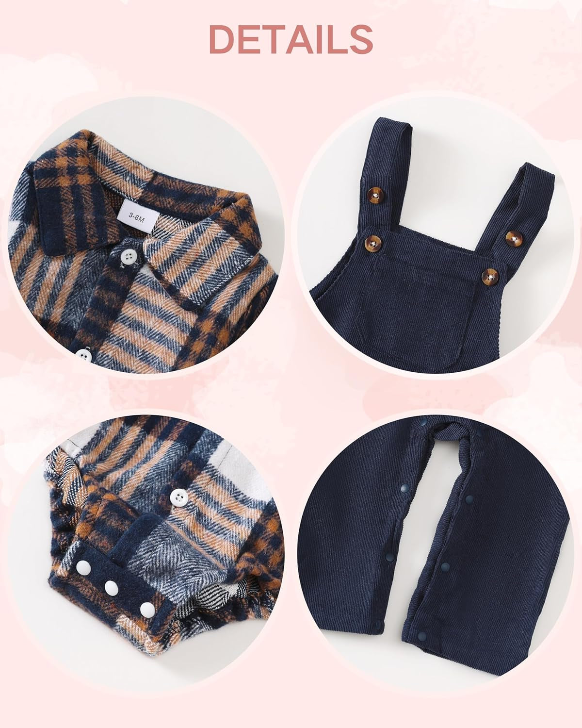 Baby Boy Clothes Flannel Plaid Bodysuit+Corduroy Overalls+Beret Hat 3Pcs Fall Winter Outfits for 3-24 Months Boys