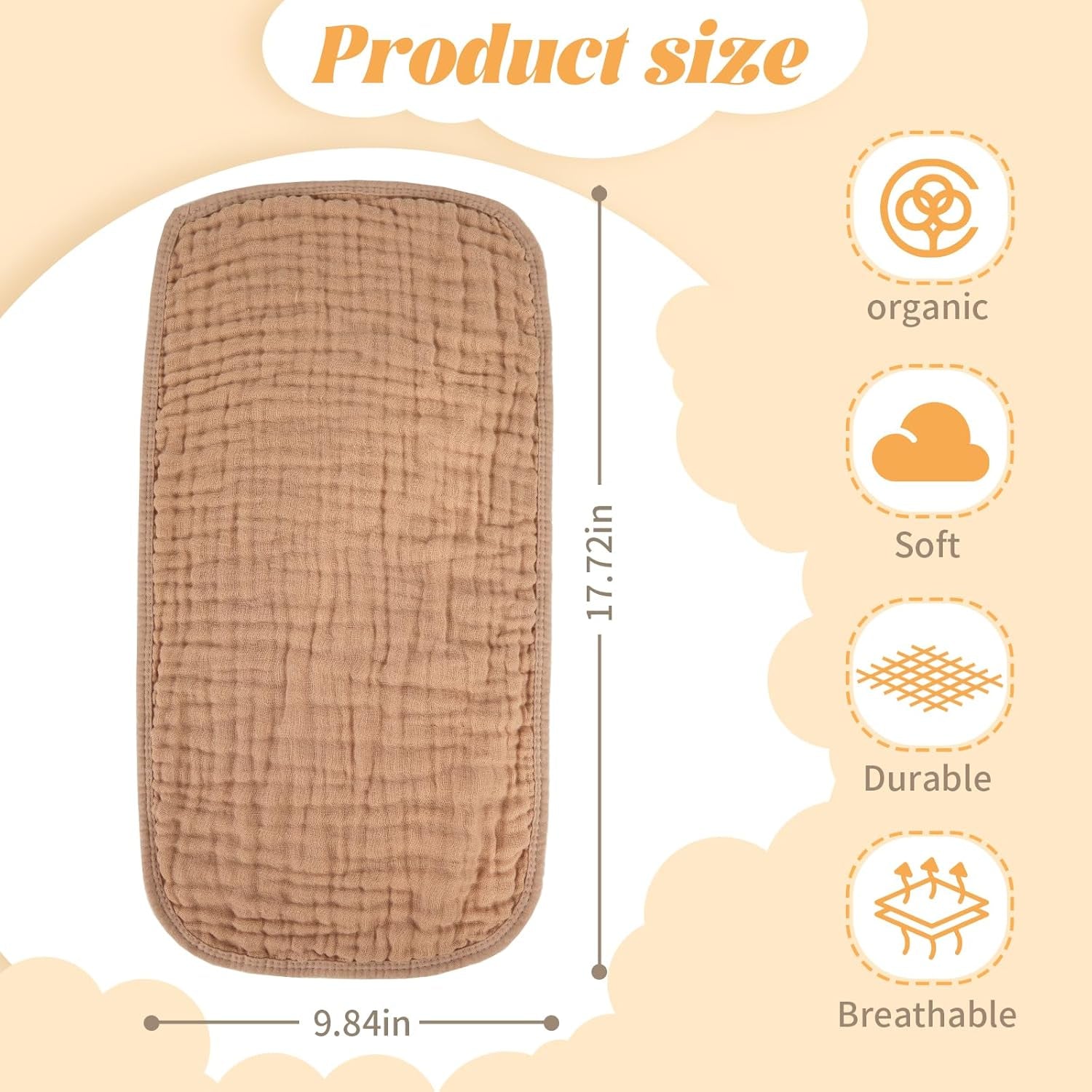 Muslin Burp Cloths 100% Cotton Baby Burp Cloths Soft, Absorbent 10X20 Inches for Girls and Boys Baby Essentials