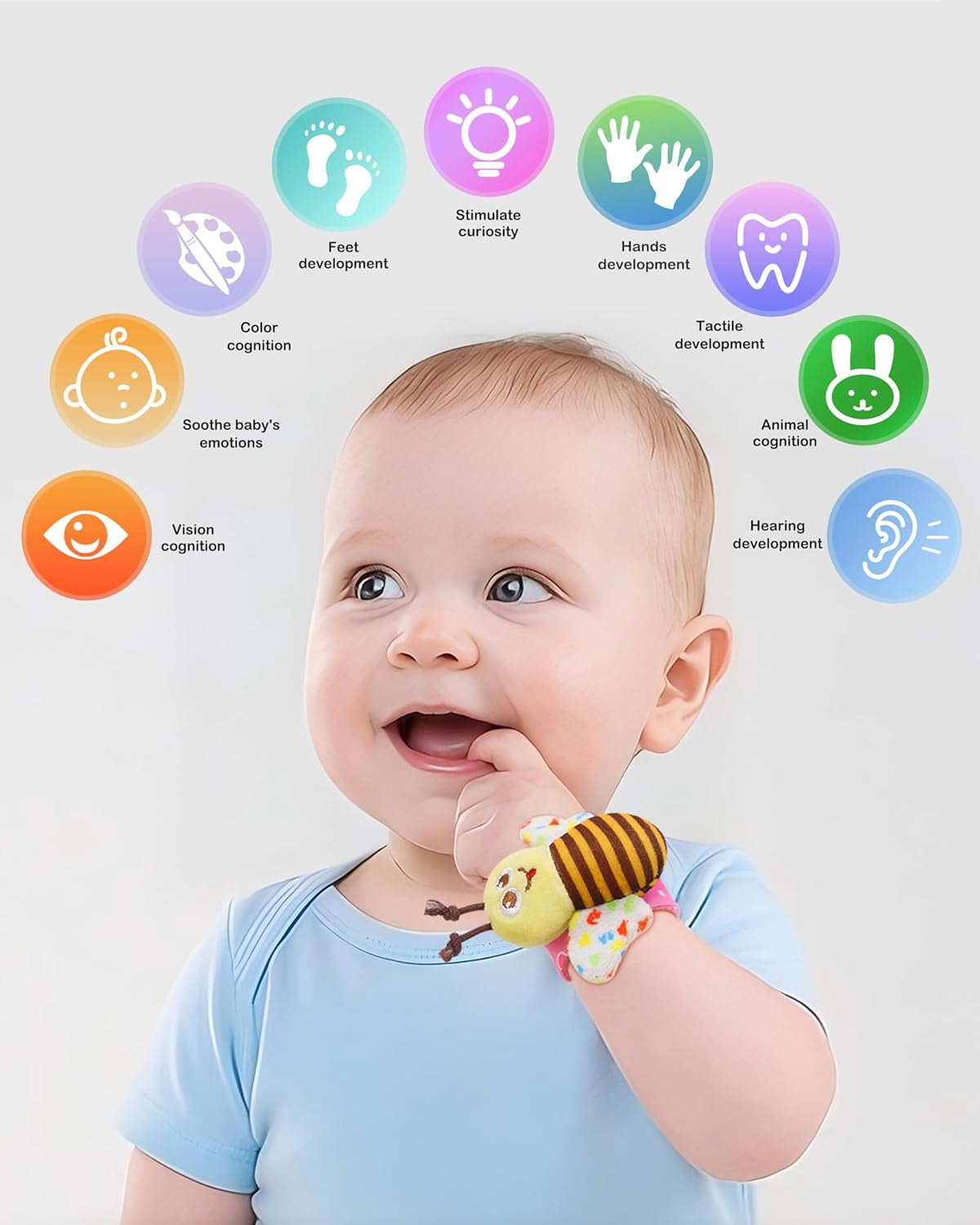 Wrist Rattle Socks and Foot Finder Set, Infant Girl Boy Toys for Babies 0-36 Months, Newborn Hand & Foot Toys for 0 to 3 Years, Baby Shower Gifts Set (Red Gift Box)