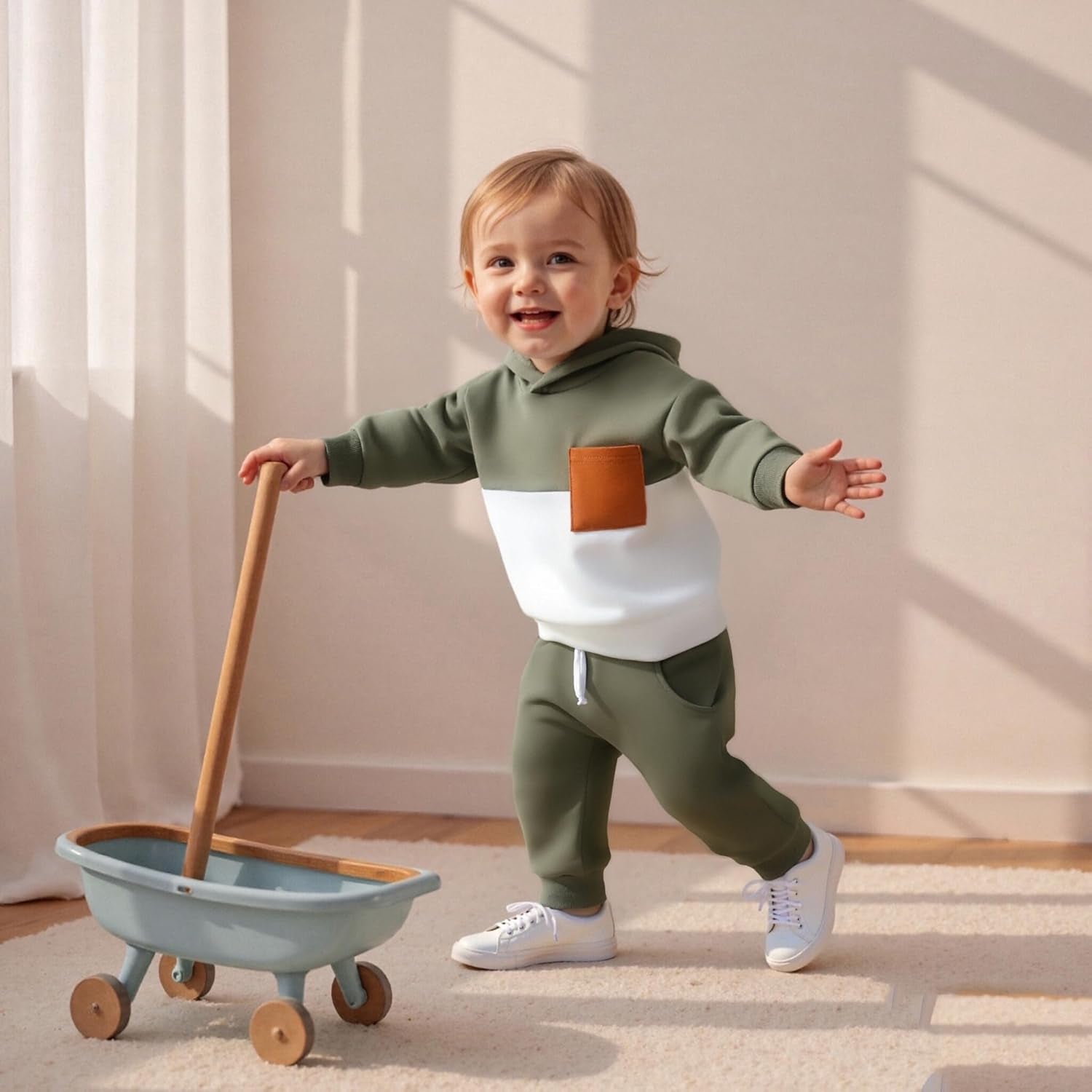 Infant Baby Boy Fall Winter Clothes Outfits Hooded Long Sweatshirt Pants Set Toddler Clothes 6 12 18 24 Months 2T