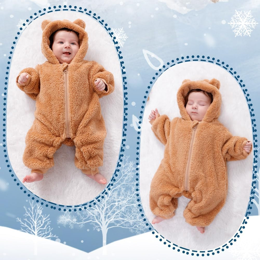 Newborn Baby Bear Outfit Suit Girls Boys Fleece Jumpsuit Romper Hooded Winter Snowsuit Clothes