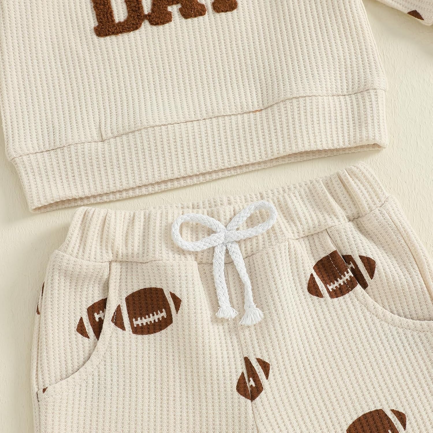 Toddler Baby Boy Football Outfits Fall Winter Clothes Game Day Embroidery Crewneck Sweatshirt + Pants Waffle Set