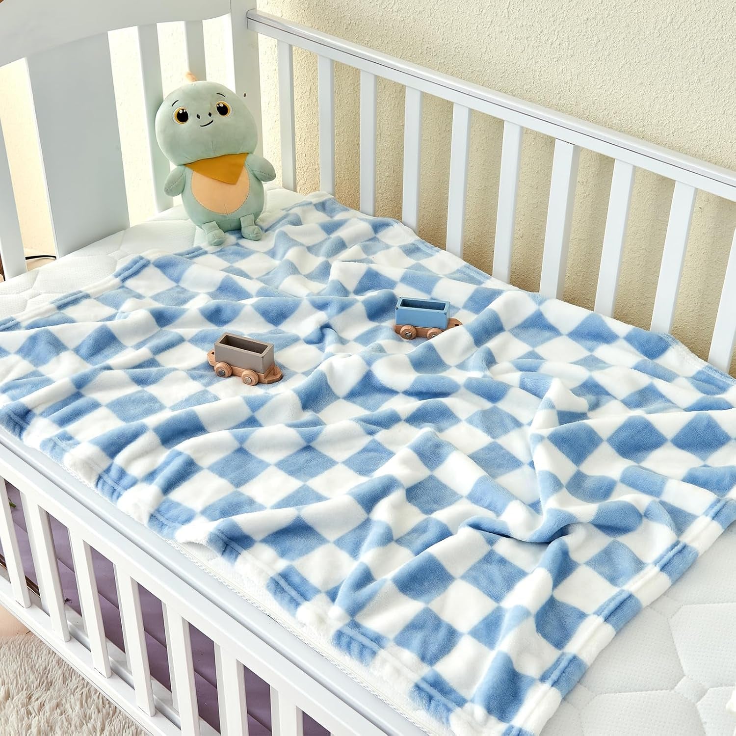 Checkered Baby Blanket Fleece Baby Blankets for Boys, Ultra Soft Cozy Fluffy Infant Toddler Newborn Receiving Blankets for Crib Stroller, 30''X40'', Blue