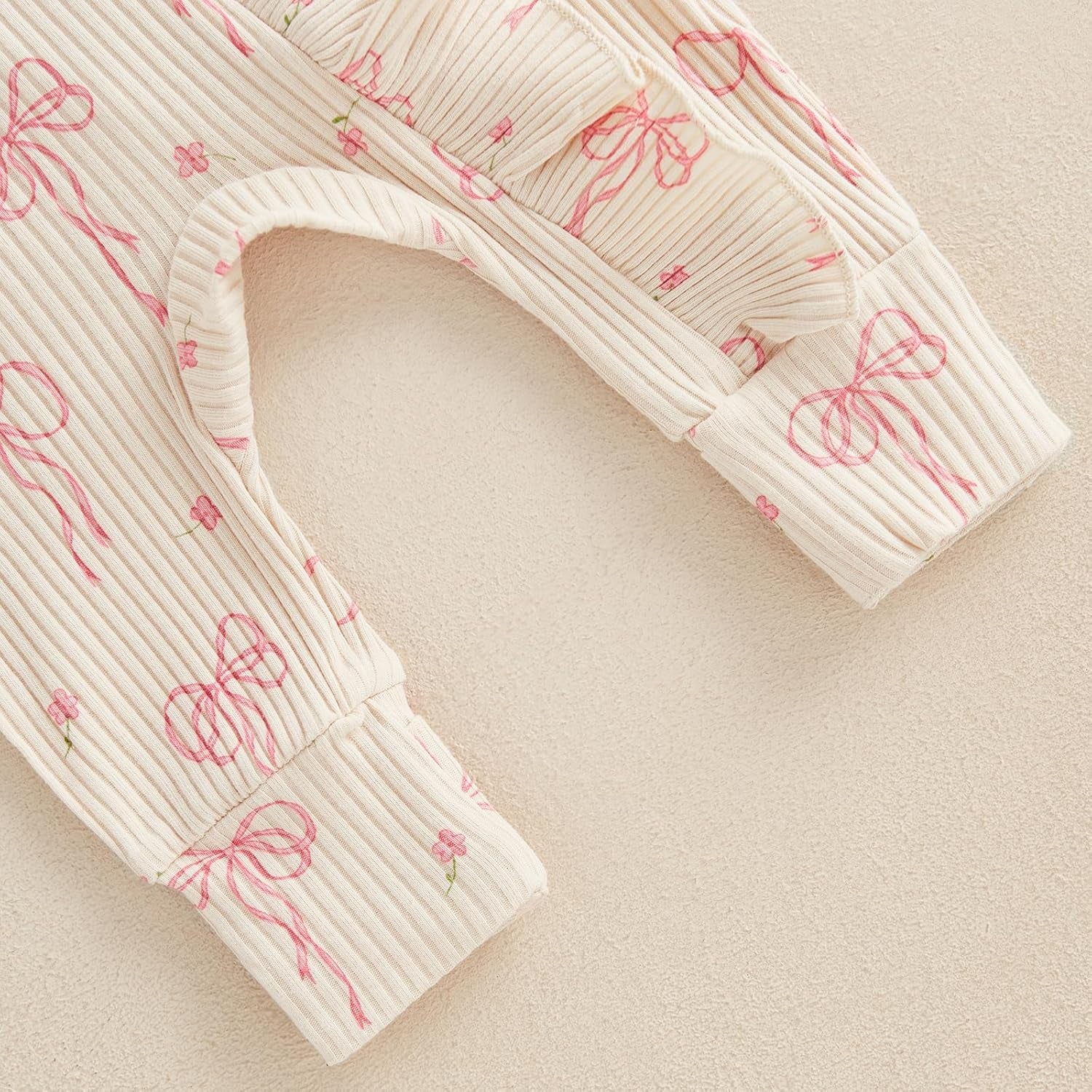 Newborn Baby Girl Coming Home Outfit Ruffle Romper Onesie Cute Ribbed Knit Jumpsuit Winter Clothes and Headband