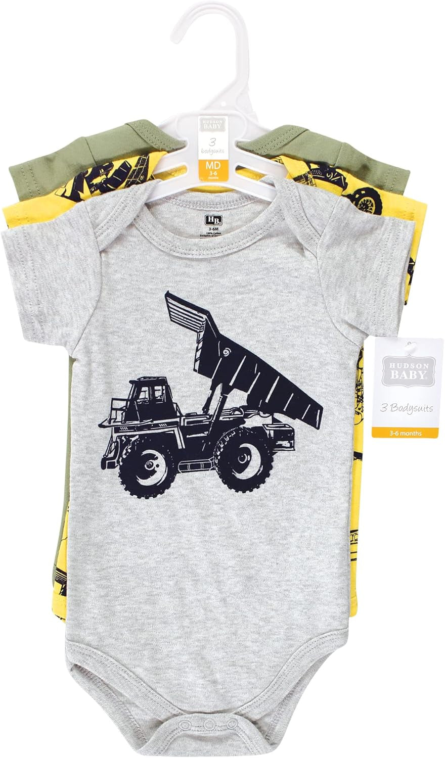 Unisex Baby Cotton Bodysuits, Construction Trucks, 3-6 Months
