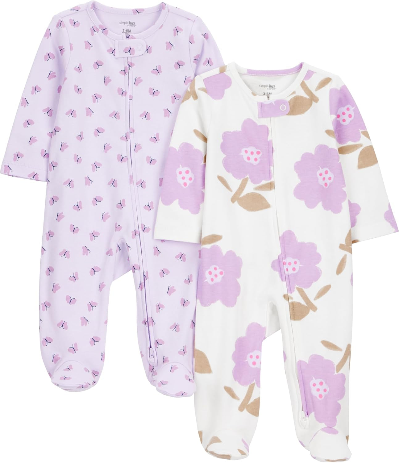 Baby Girls' Cotton Footed Sleep and Play, Pack of 2