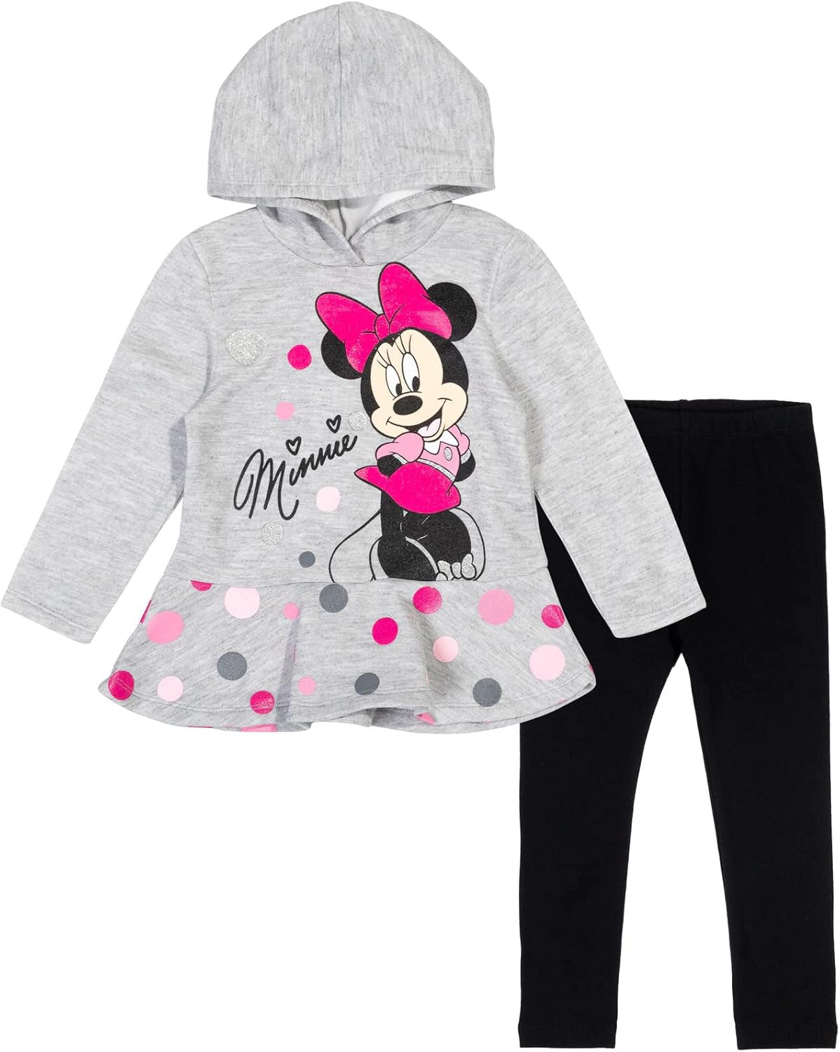 Minnie Mouse Fleece Pullover Crossover Hoodie and Leggings Outfit Set Infant to Big Kid Sizes (12 Months - 14-16)