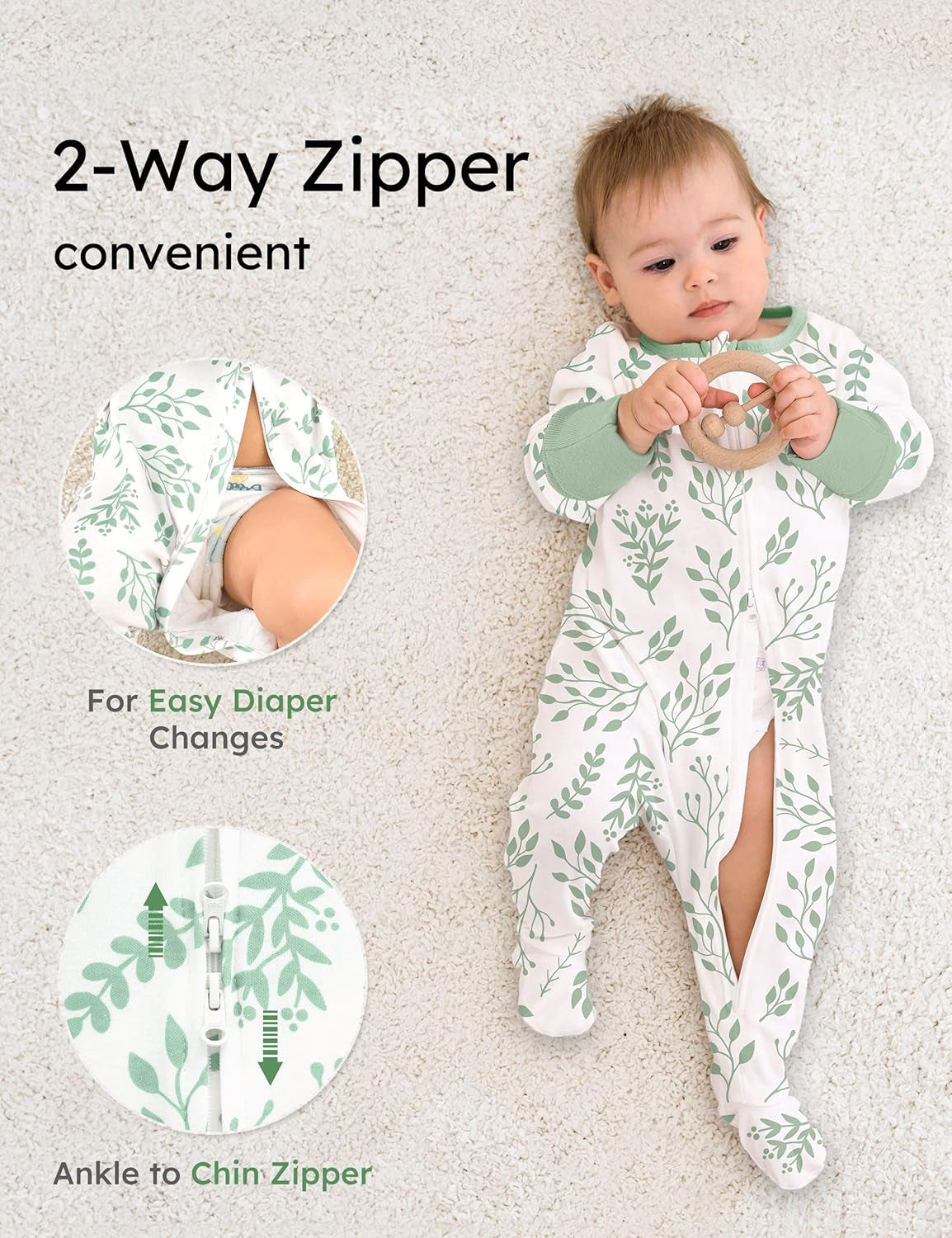 Baby Pajamas 100% Organic Cotton Baby Sleepers for Newborn 0-3 3-6 6-9 Months Boys Girl Clothes 3Pcs Footed Pjs