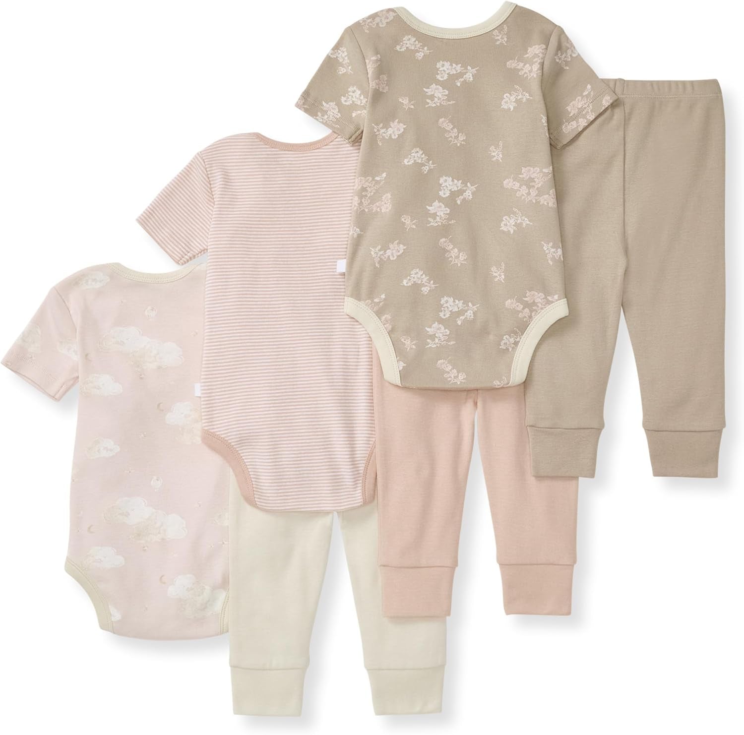 Burt Bees - 6Pk Baby Girl Organic Cotton Bodysuit & Pant Set, Ranunculus