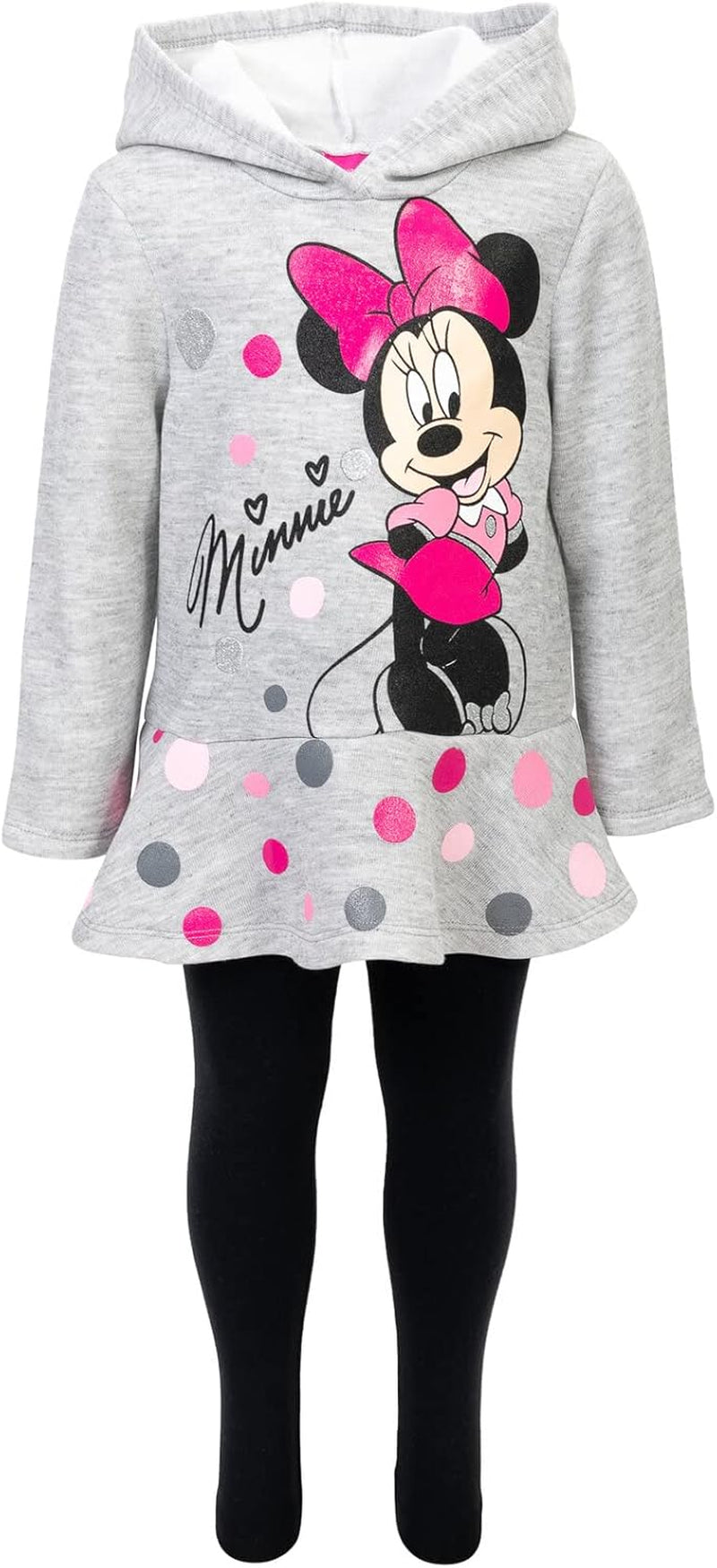 Minnie Mouse Fleece Pullover Crossover Hoodie and Leggings Outfit Set Infant to Big Kid Sizes (12 Months - 14-16)