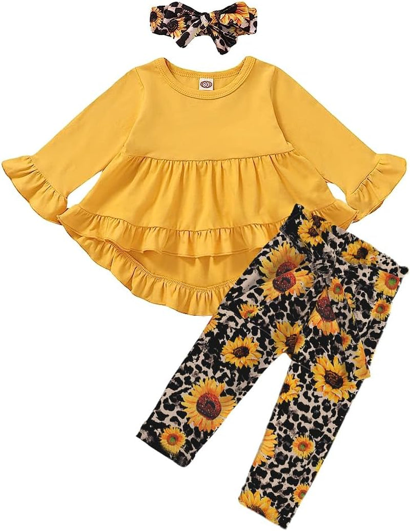 Baby Girl Clothes Toddler Girl Outfit Ruffle Sleeve Shirt Floral Pant Set Fall Winter Clothing for Girl