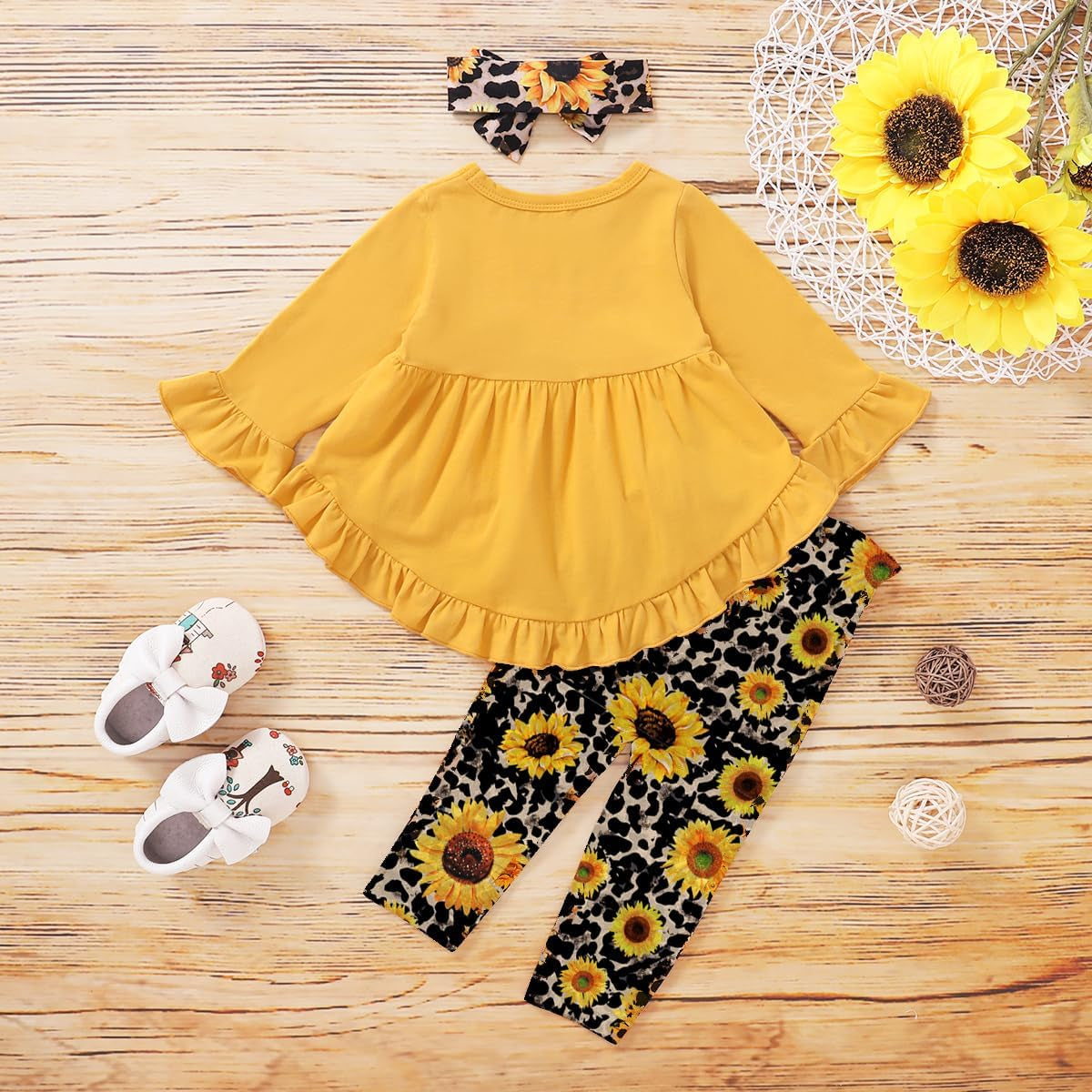 Baby Girl Clothes Toddler Girl Outfit Ruffle Sleeve Shirt Floral Pant Set Fall Winter Clothing for Girl