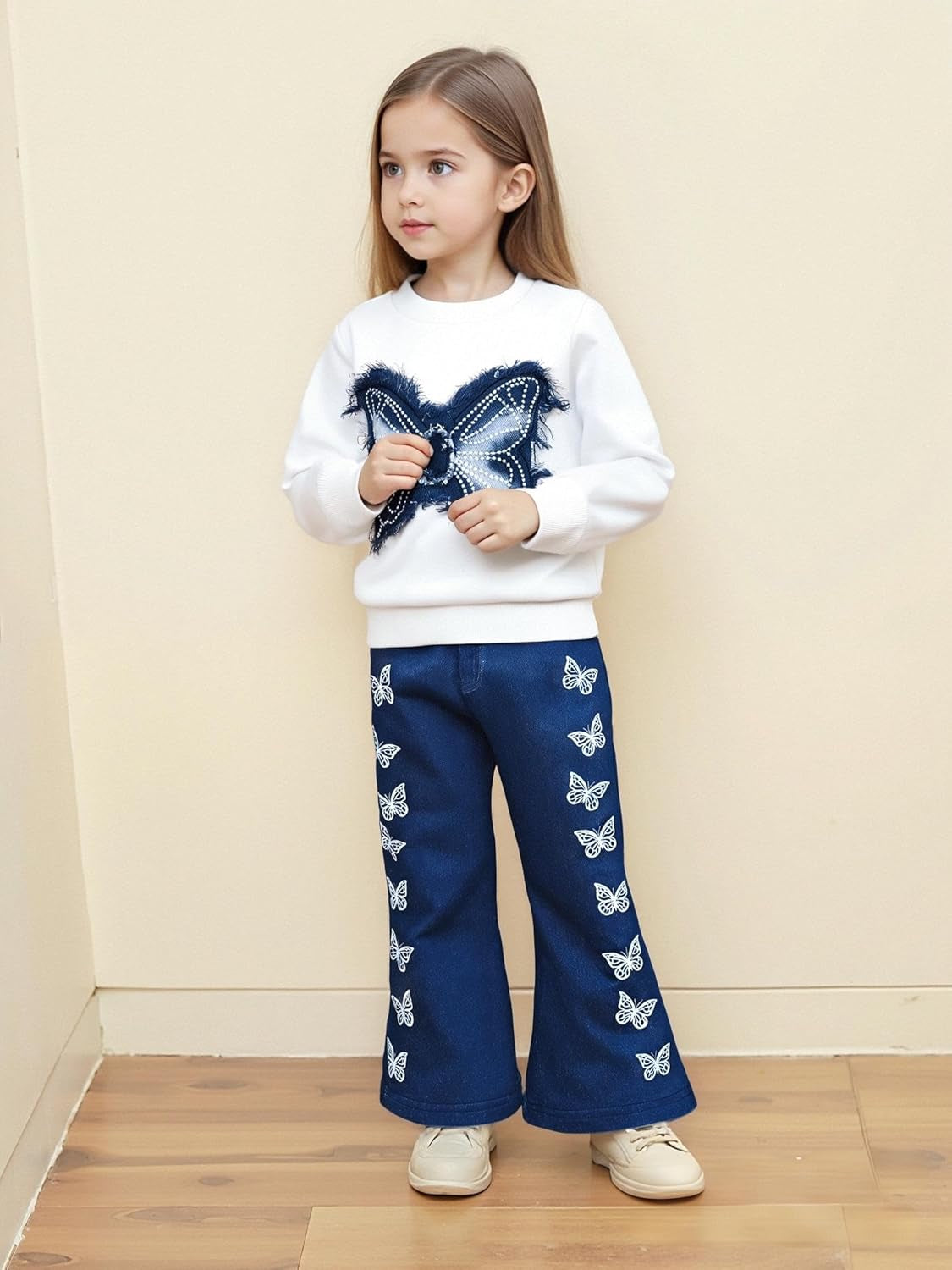 Toddler Baby Girl Clothes Fall Winter Outfits Gifts Sweatshirt Bell Bottom Jeans Pants for 12Months-5 Year Girls