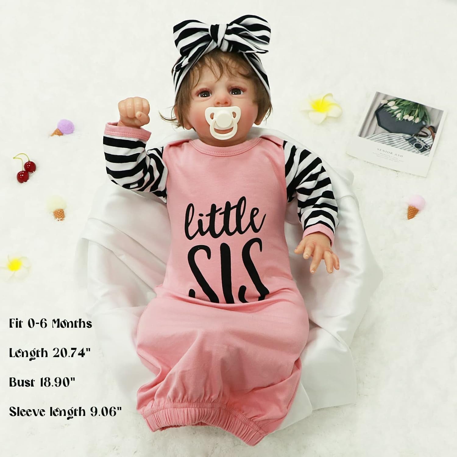 Newborn Baby Girl Little Sister Sleeper Gown Stripe Long Sleeve Nightgown Pajamas Gifts Stuff Essential Outfit
