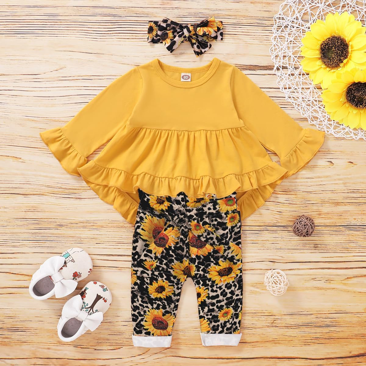 Baby Girl Clothes Toddler Girl Outfit Ruffle Sleeve Shirt Floral Pant Set Fall Winter Clothing for Girl