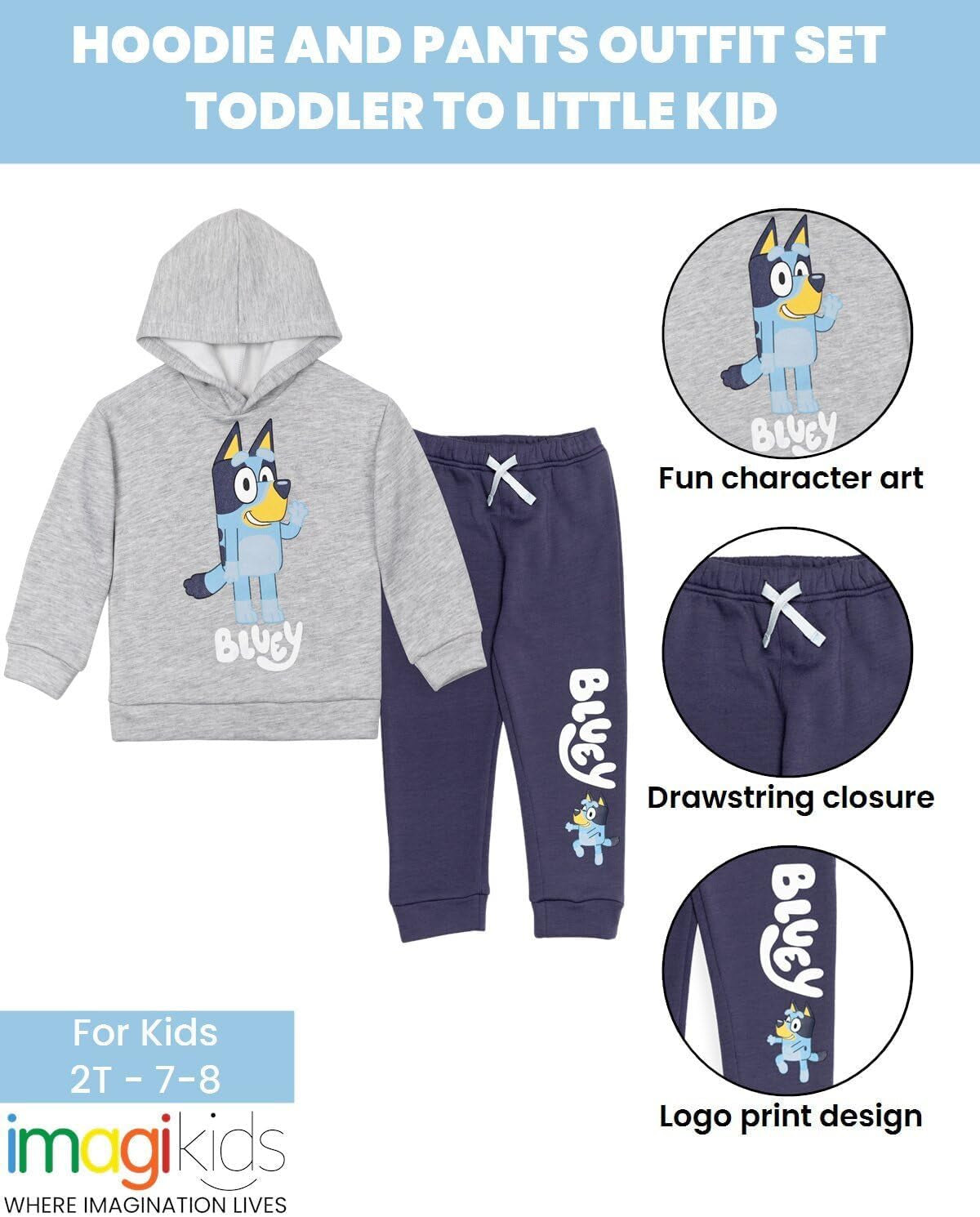 Fleece Pullover Hoodie and Pants Outfit Set Toddler to Little Kid Sizes (2T - 7-8)