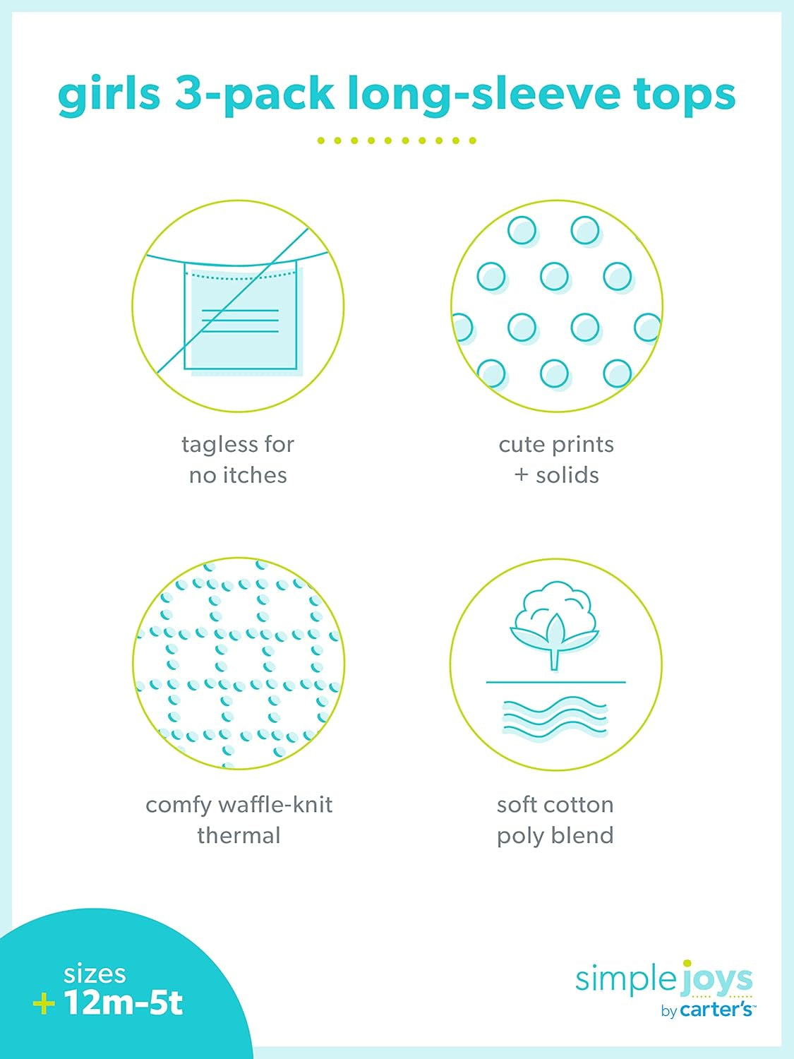 Girls Long-Sleeve Shirts, Pack of 3