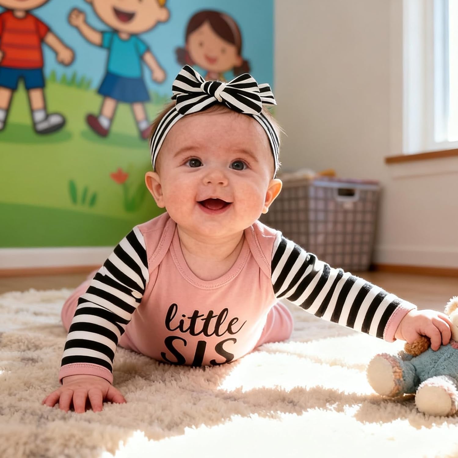 Newborn Baby Girl Little Sister Sleeper Gown Stripe Long Sleeve Nightgown Pajamas Gifts Stuff Essential Outfit