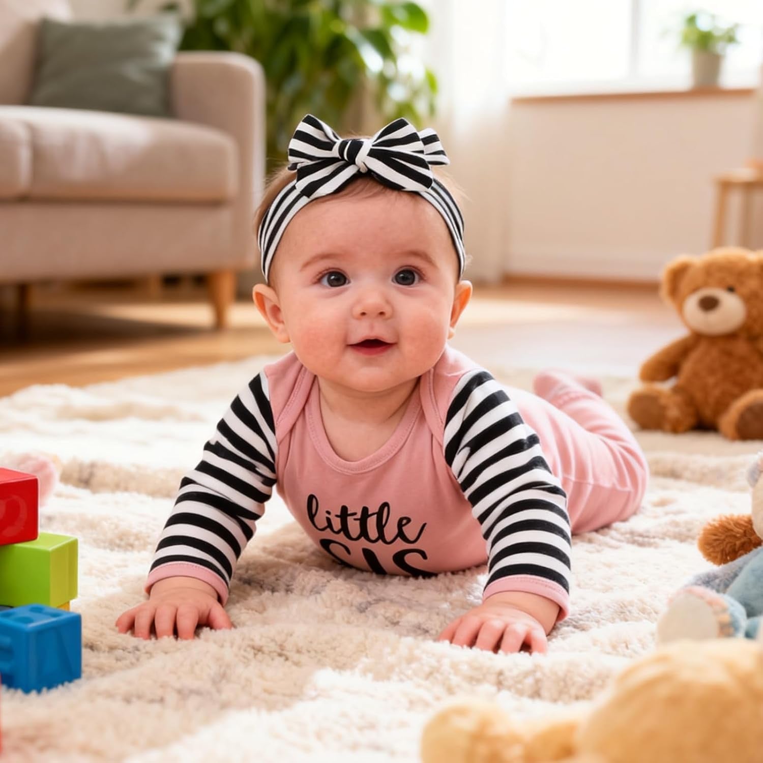 Newborn Baby Girl Little Sister Sleeper Gown Stripe Long Sleeve Nightgown Pajamas Gifts Stuff Essential Outfit