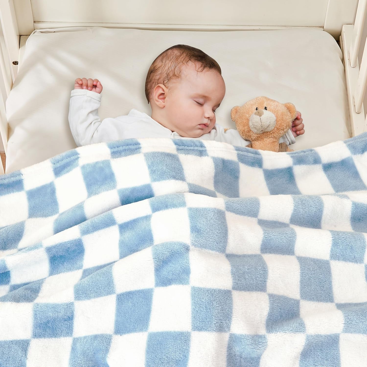 Checkered Baby Blanket Fleece Baby Blankets for Boys, Ultra Soft Cozy Fluffy Infant Toddler Newborn Receiving Blankets for Crib Stroller, 30''X40'', Blue