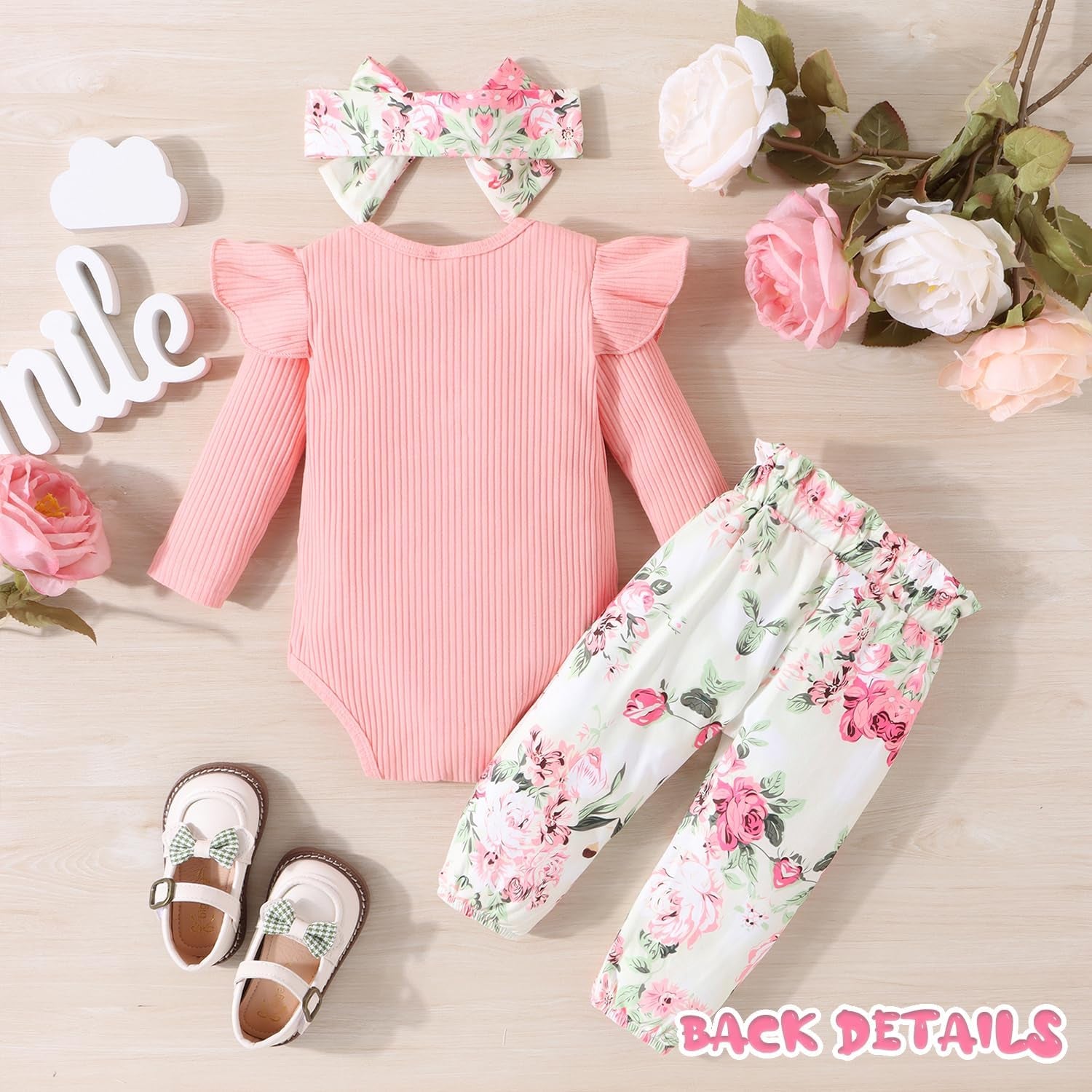 Baby Girl Clothes Newborn Infant Outfits Ruffle Romper+ Floral Pants + Cute Headband Sets for Girls