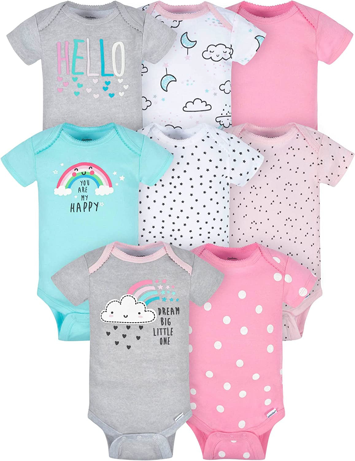 Baby-Girls 8-Pack Short Sleeve Onesies Bodysuits