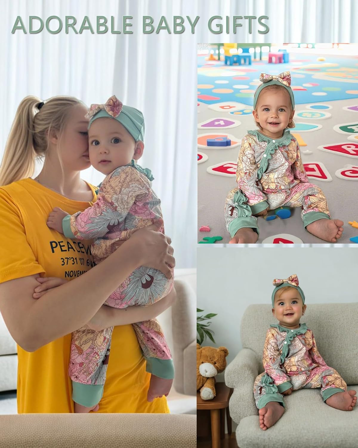 Newborn Baby Girl Clothes Infant Floral Print One-Piece Romper+Jumpsuit+Bodysuit+Hat+Headband