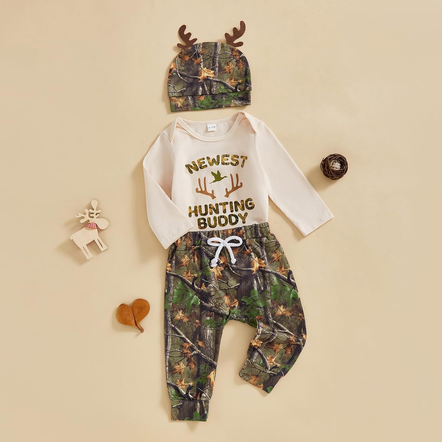 Newborn Baby Boy Clothes Hunting Long Sleeve Romper Shirt Tops Pants Fall Winter Outfits Hat Set