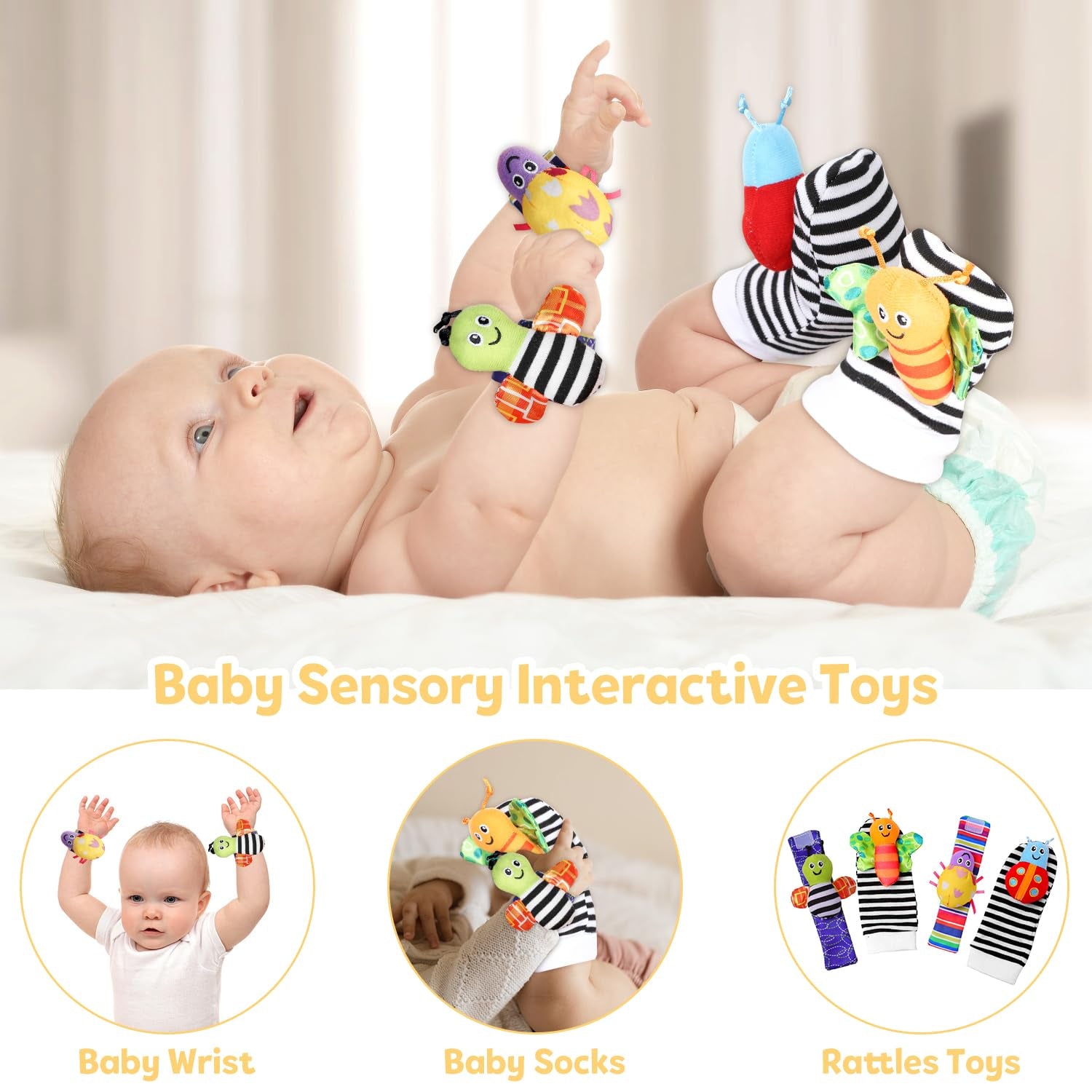 Baby Gift Set, Baby Shower Gifts, Black and White High Contrast Baby Toys 0-6 Months for Newborn Essentials Infant Rattle Socks Elephant Toys Blanket Onesies Baby Gift Basket for Girls Boys