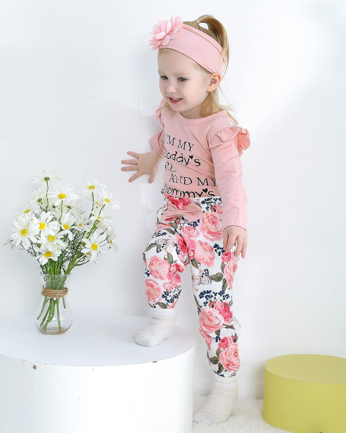 Newborn Infant Baby Girl Clothes Ruffle Romper Toddler Girl Floral Cotton Pant Sets Girls Clothing Outfit