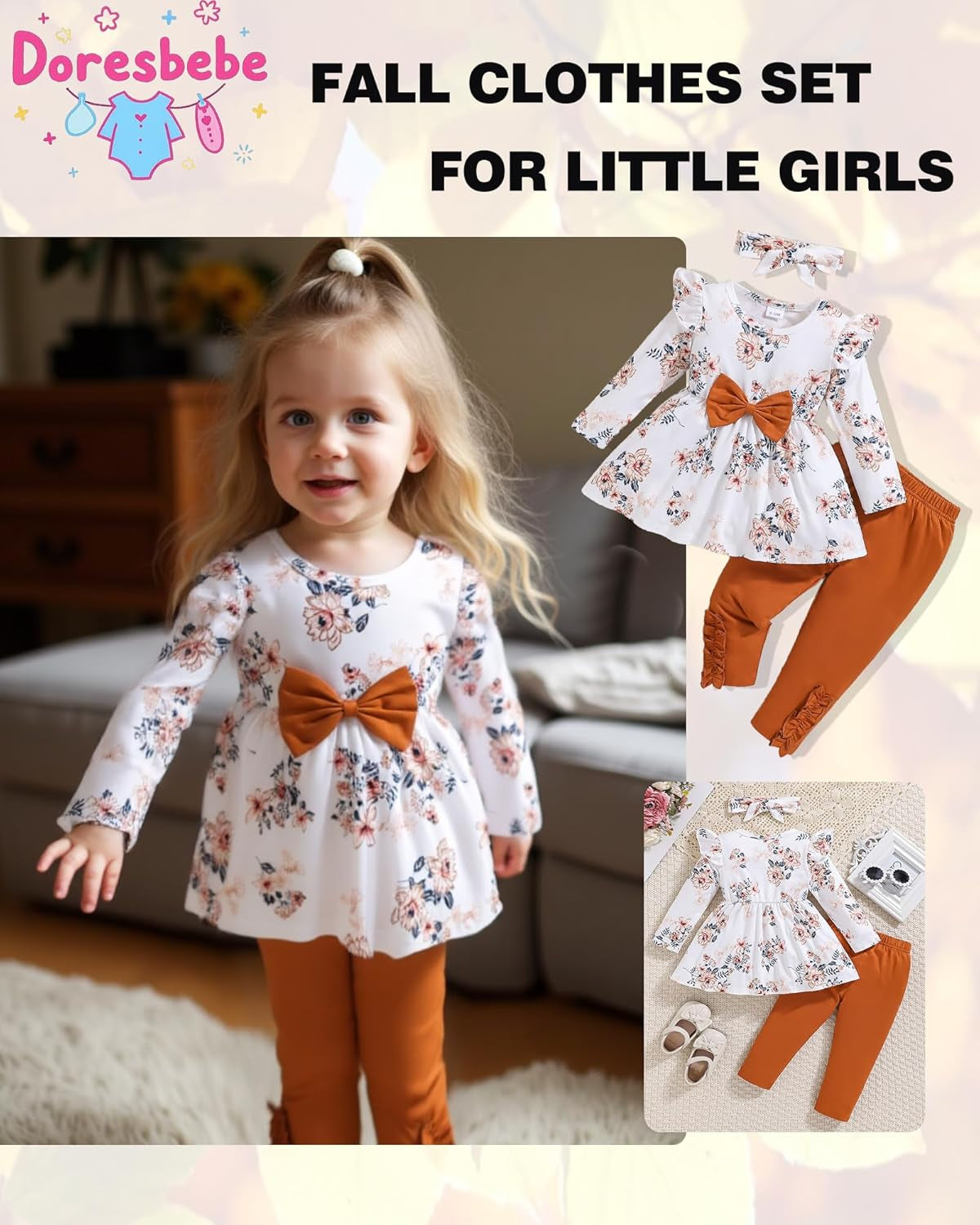 Toddler Baby Girl Clothes Infant Girl Outfits Fall Ruffle Floral T-Shirt Top Pants Set Winter Spring Clothes