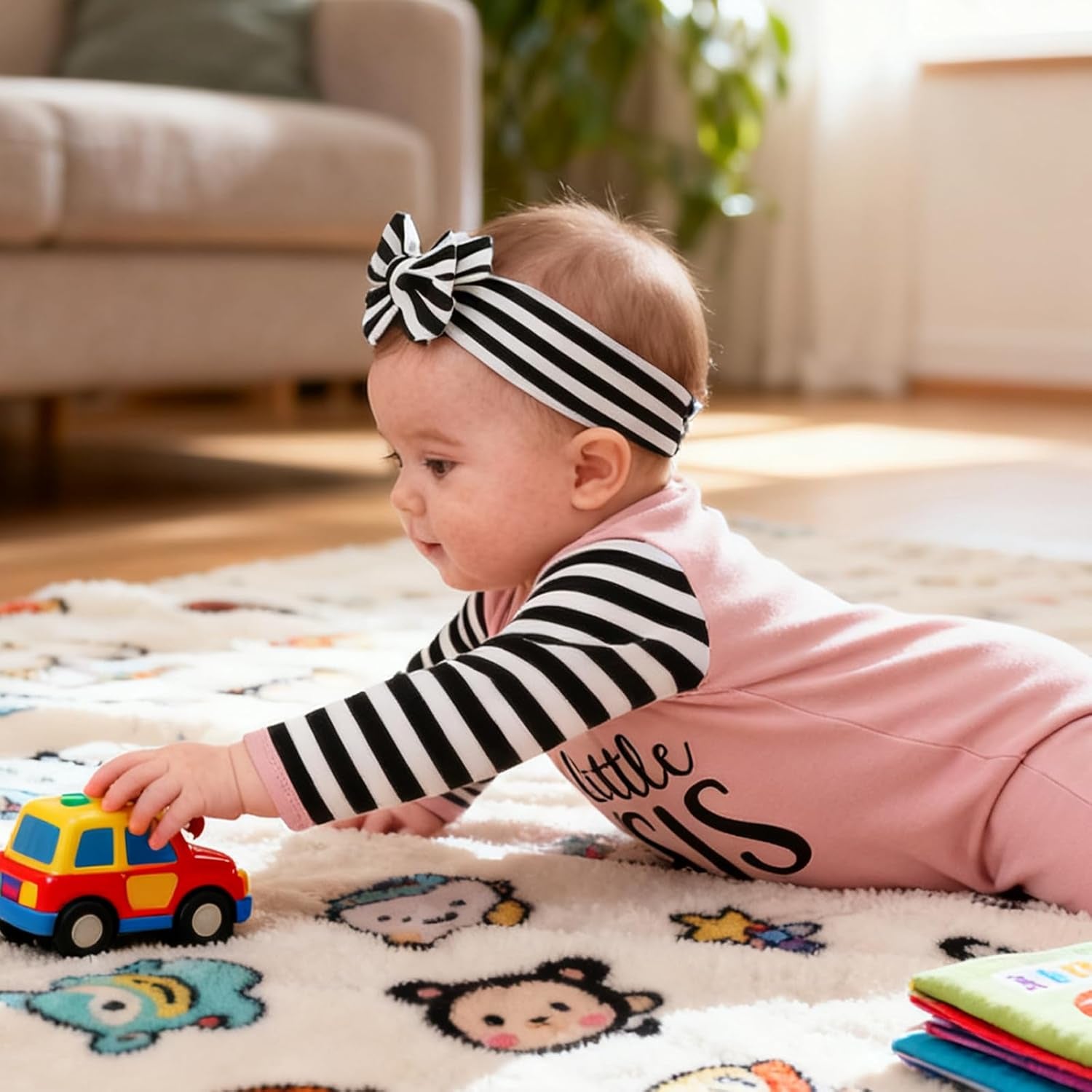 Newborn Baby Girl Little Sister Sleeper Gown Stripe Long Sleeve Nightgown Pajamas Gifts Stuff Essential Outfit