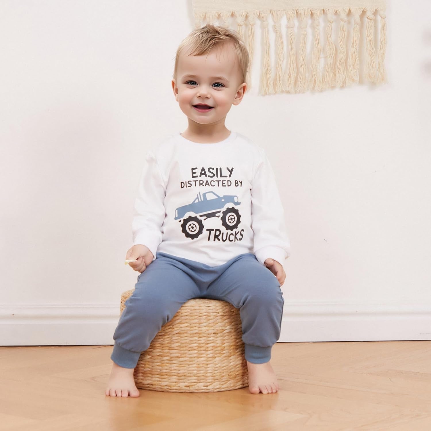 Toddler Baby Boy Fall Clothes Letter Truck Long Sleeve Pullover Sweatshirt Tops Joggers Pants Set Winter Outfits