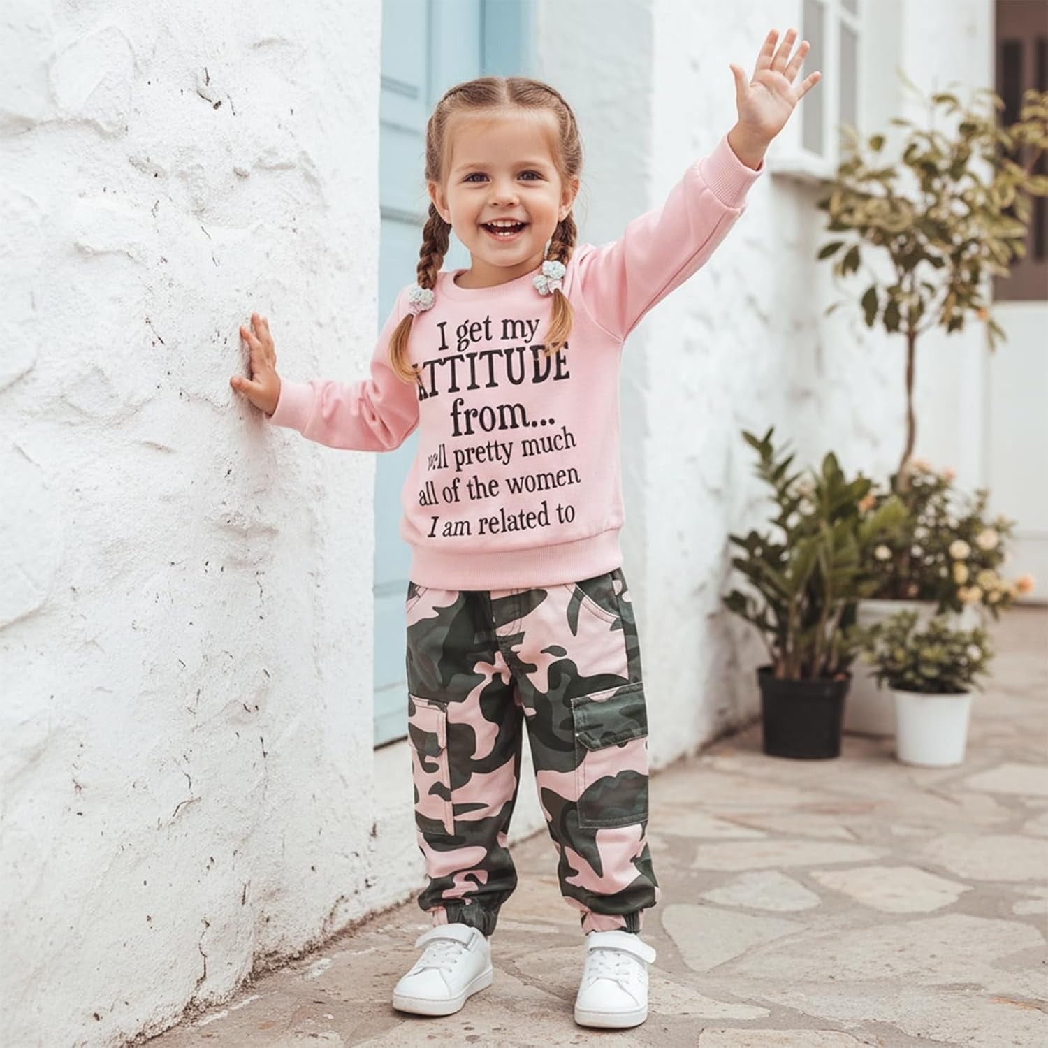 Toddler Girls Clothes 2T 3T 4T 5T Fall Outfits Baby Pullover Sweatshirt & Camouflage Pants Set Kids Winter Sweatsuit