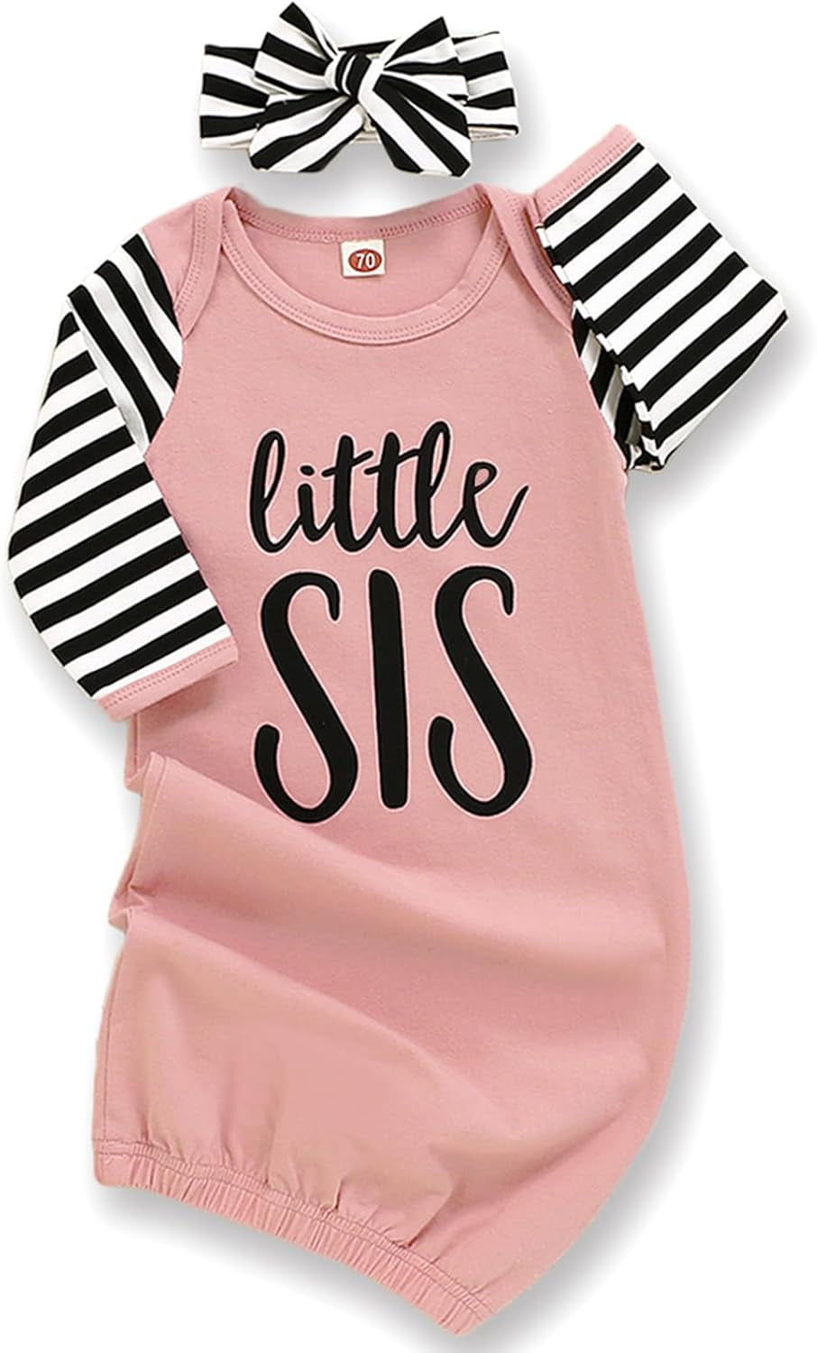 Newborn Baby Girl Little Sister Sleeper Gown Stripe Long Sleeve Nightgown Pajamas Gifts Stuff Essential Outfit