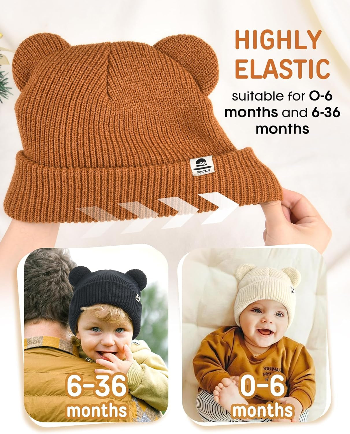 Baby Beanie Winter Hat with Bear Ear for Infant Toddler Boys Girls Soft Knitted Skull Cap