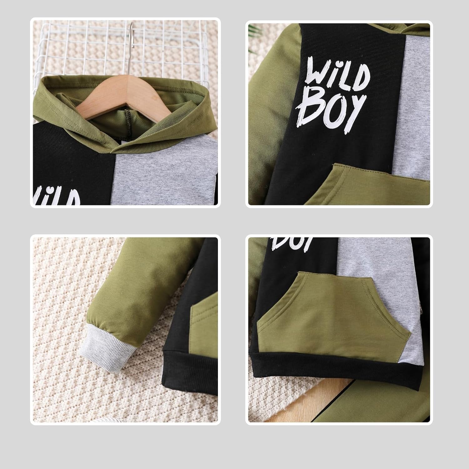 2-6T Toddler Baby Boy Clothes Color Blocking Hoodies + Pants Fall Winter Outfits