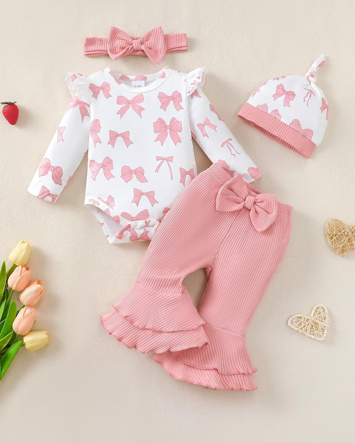 Preemie Newborn Baby Girl Clothes Infant Romper Fall Winter Outfits Gifts for Girls Cute Bell Bottoms Pant Sets