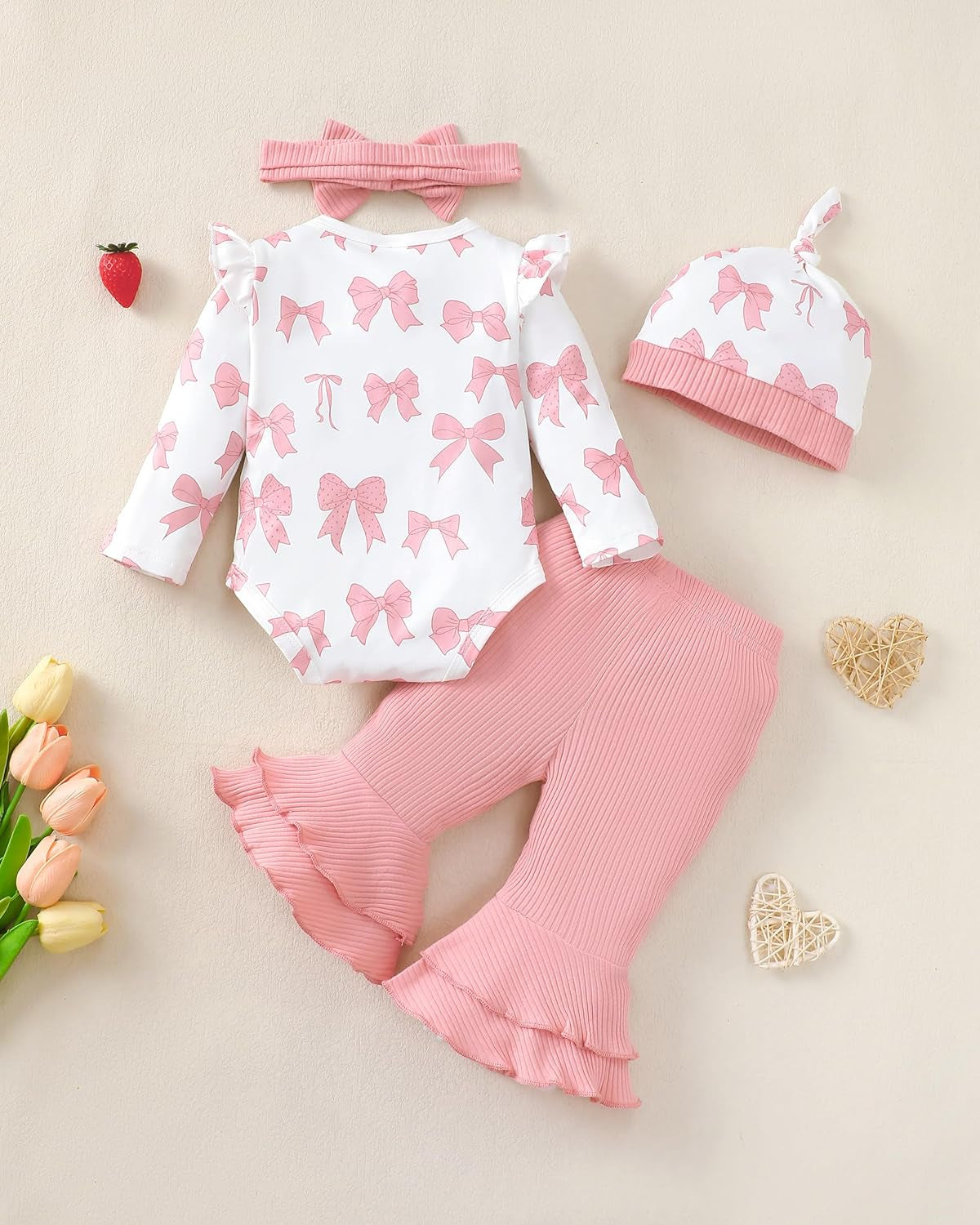 Preemie Newborn Baby Girl Clothes Infant Romper Fall Winter Outfits Gifts for Girls Cute Bell Bottoms Pant Sets