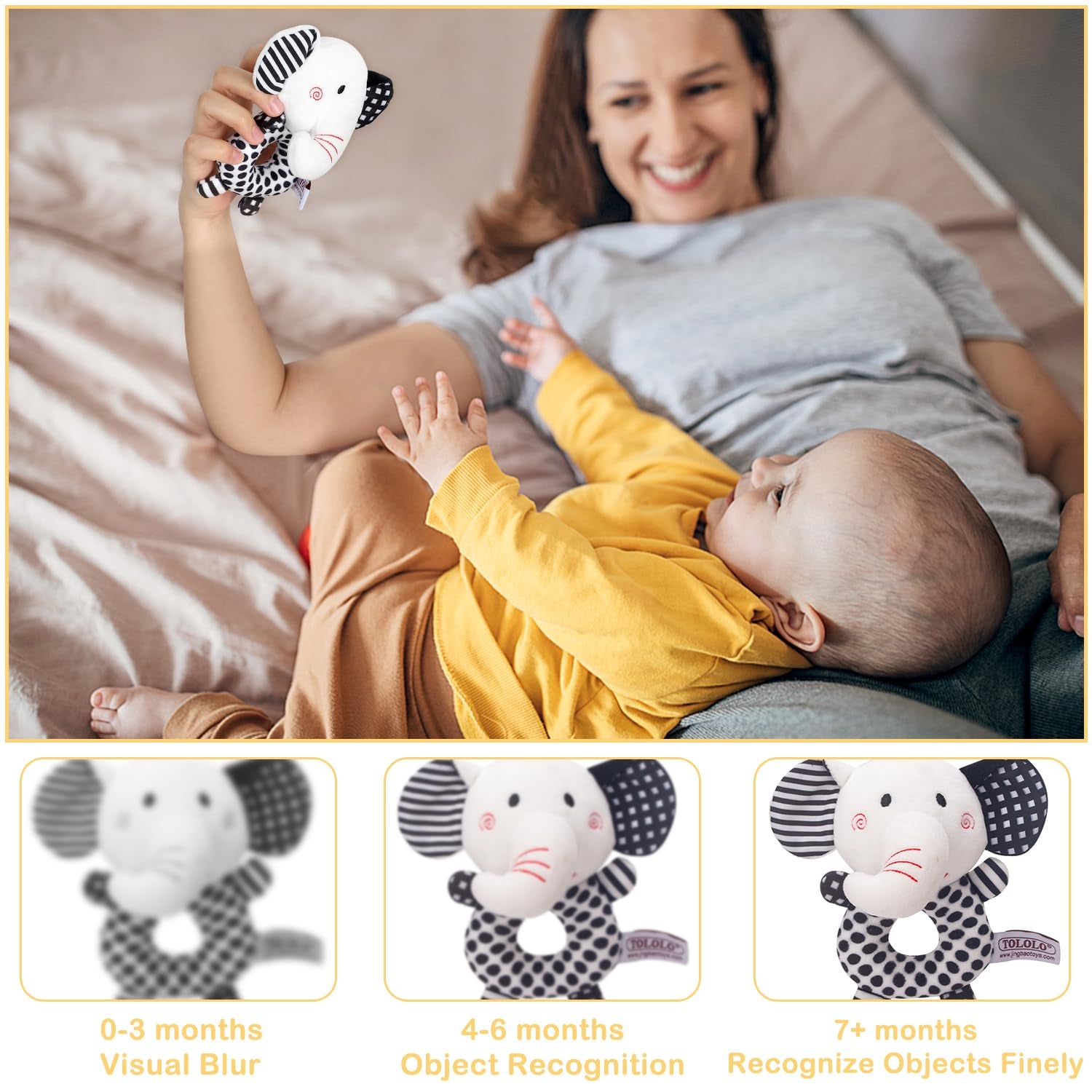 Baby Gift Set, Baby Shower Gifts, Black and White High Contrast Baby Toys 0-6 Months for Newborn Essentials Infant Rattle Socks Elephant Toys Blanket Onesies Baby Gift Basket for Girls Boys