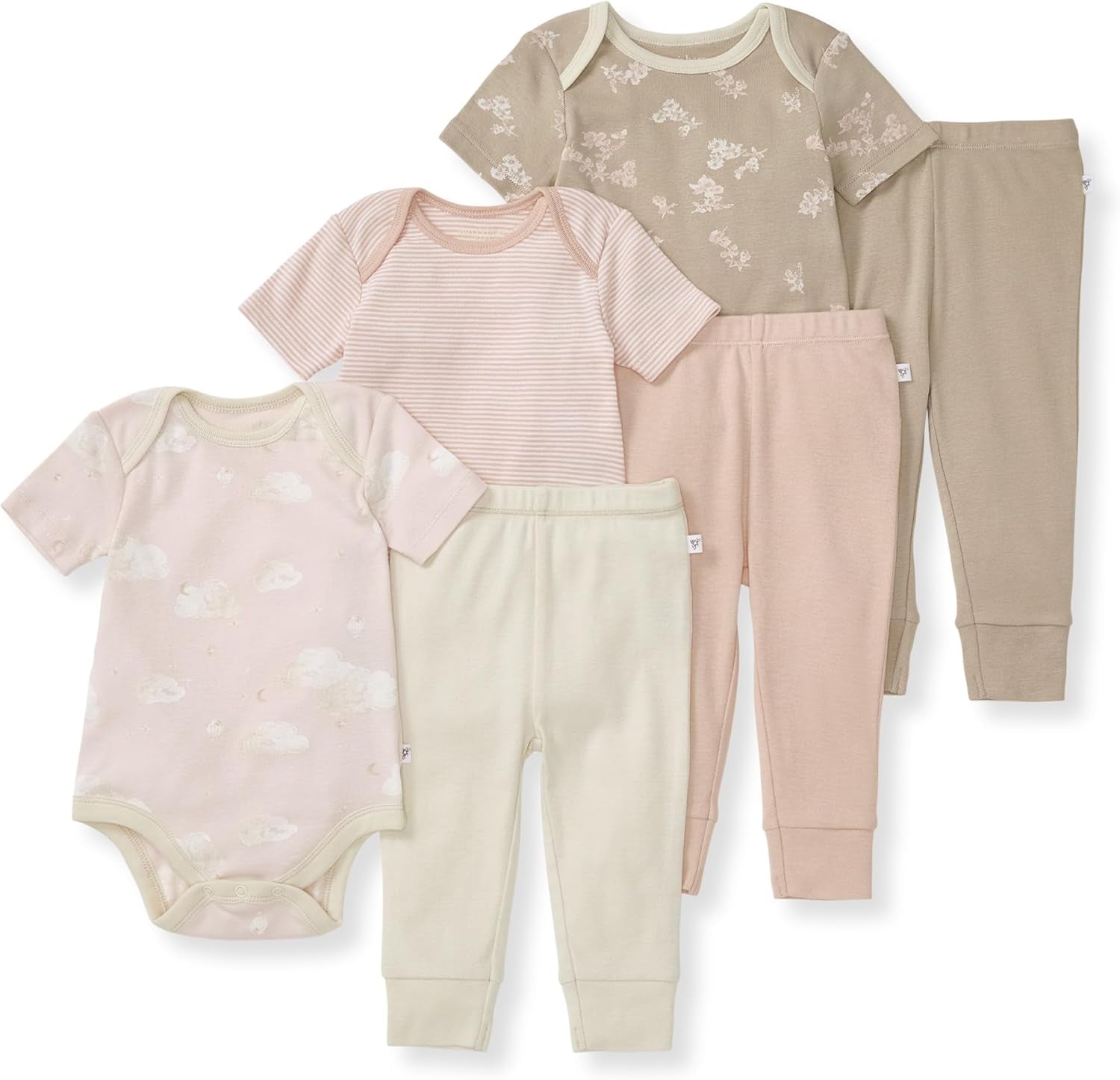 Burt Bees - 6Pk Baby Girl Organic Cotton Bodysuit & Pant Set, Ranunculus