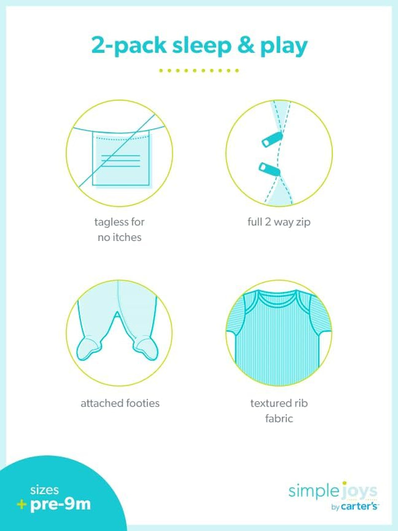 Baby-Boys 2-Pack 2-Way Zip Cotton Footed Sleep and Play