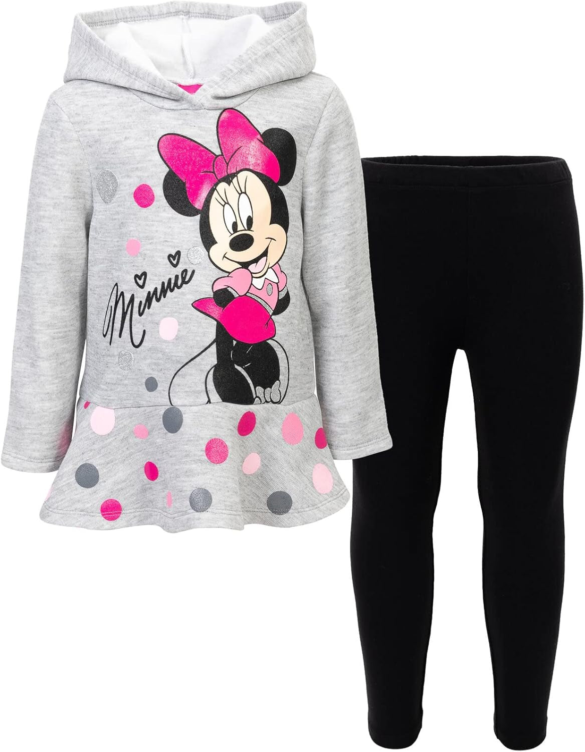 Minnie Mouse Fleece Pullover Crossover Hoodie and Leggings Outfit Set Infant to Big Kid Sizes (12 Months - 14-16)