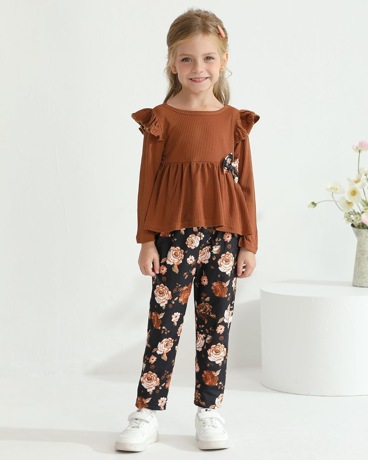 Toddler Girl Clothes Long Sleeves Ruffle Top Floral Pants Cute Fall Winter Daily Casual Toddler Outfits