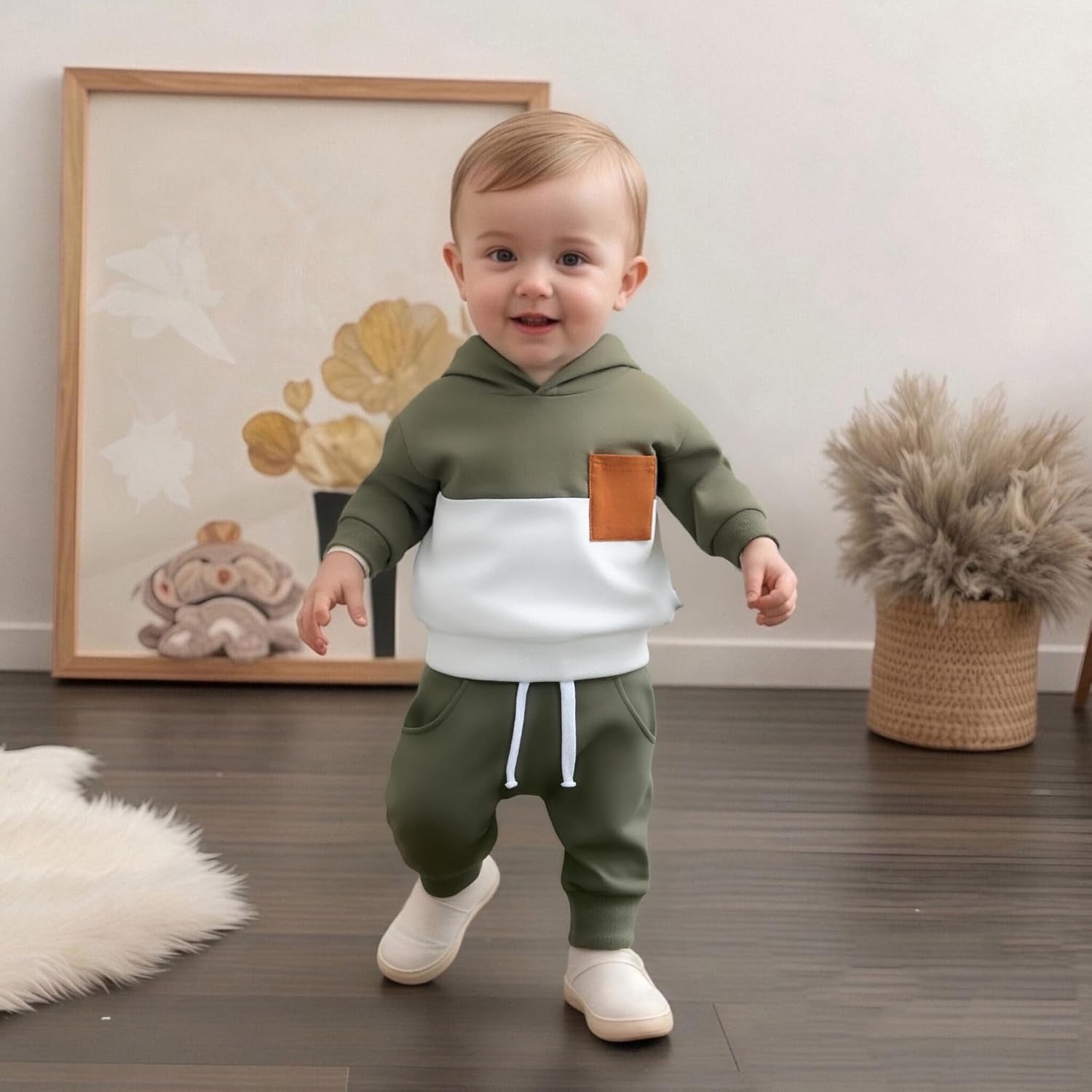 Infant Baby Boy Fall Winter Clothes Outfits Hooded Long Sweatshirt Pants Set Toddler Clothes 6 12 18 24 Months 2T
