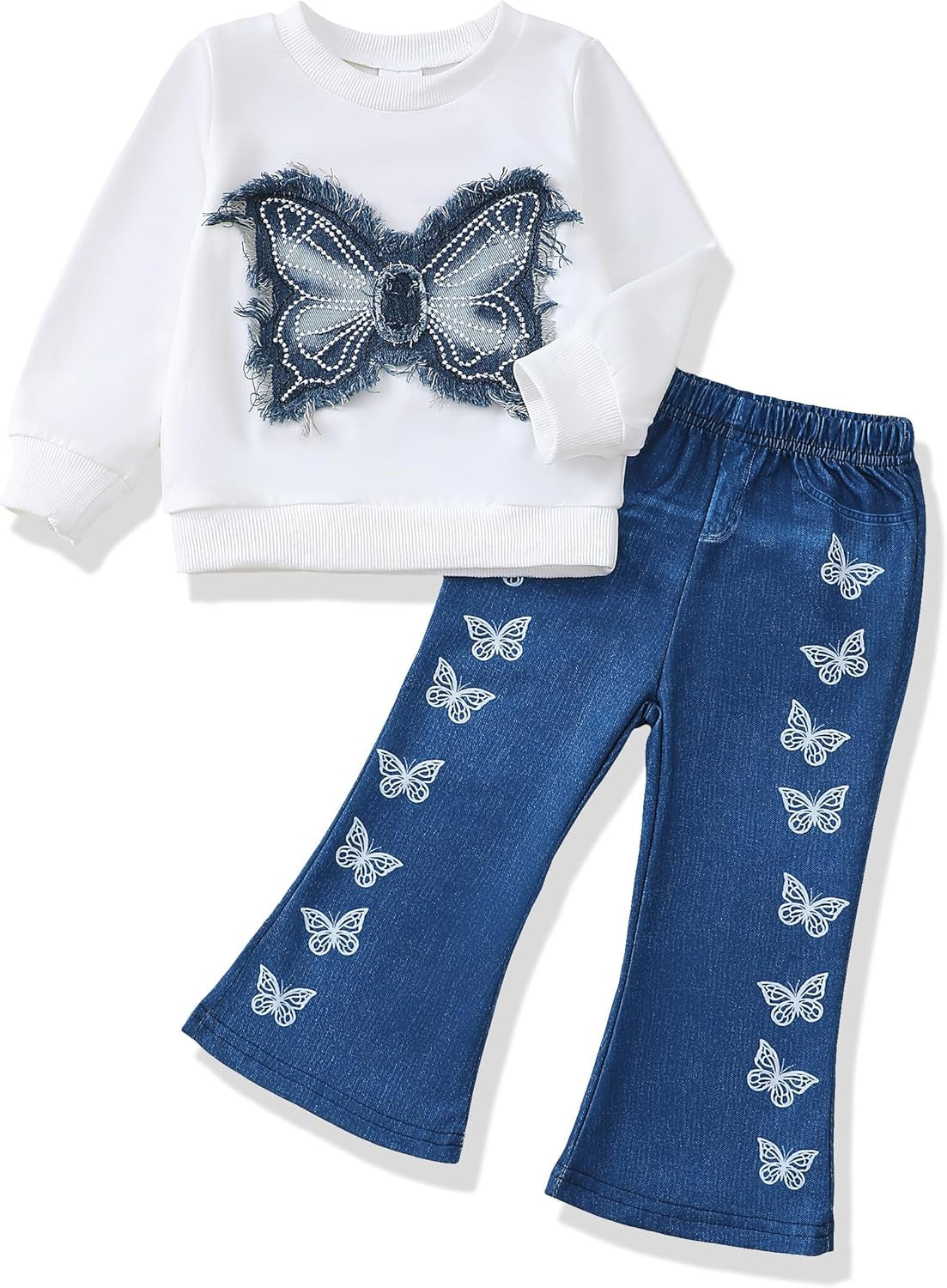 Toddler Baby Girl Clothes Fall Winter Outfits Gifts Sweatshirt Bell Bottom Jeans Pants for 12Months-5 Year Girls