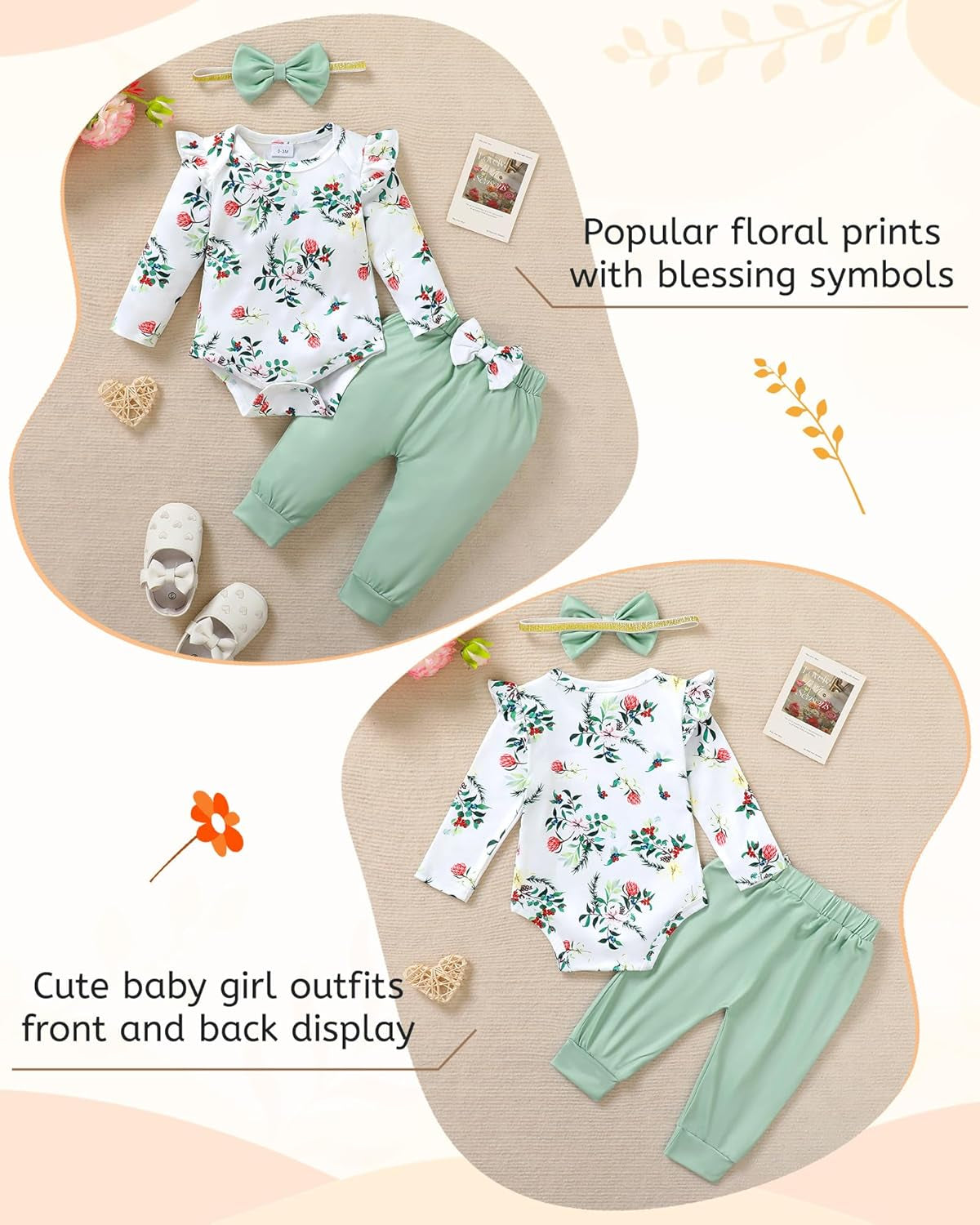 Baby Girl Clothes Newborn Infant Girl Outfits Floral Romper+Pants+Headband Fall Baby Layettes for Clothing 0-18 Months